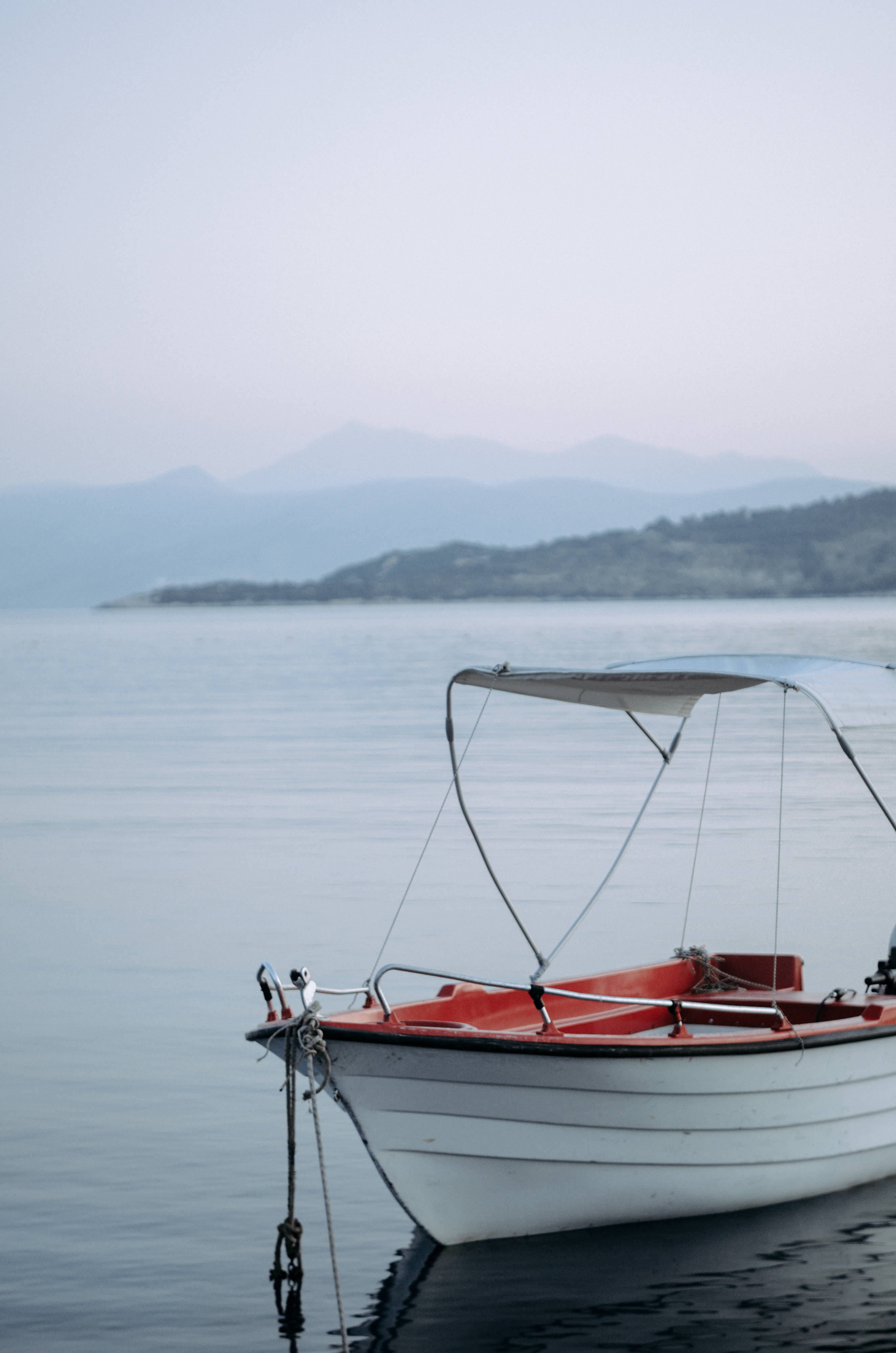 Albania, white boat, red interior, 4K Phone Wallpaper