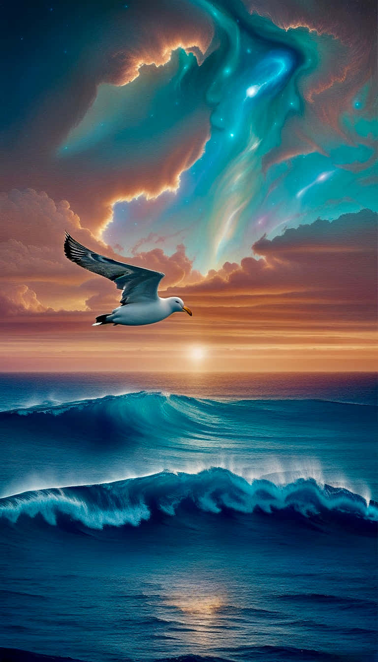 albatross, sunset, ocean waves, HD Phone Wallpaper