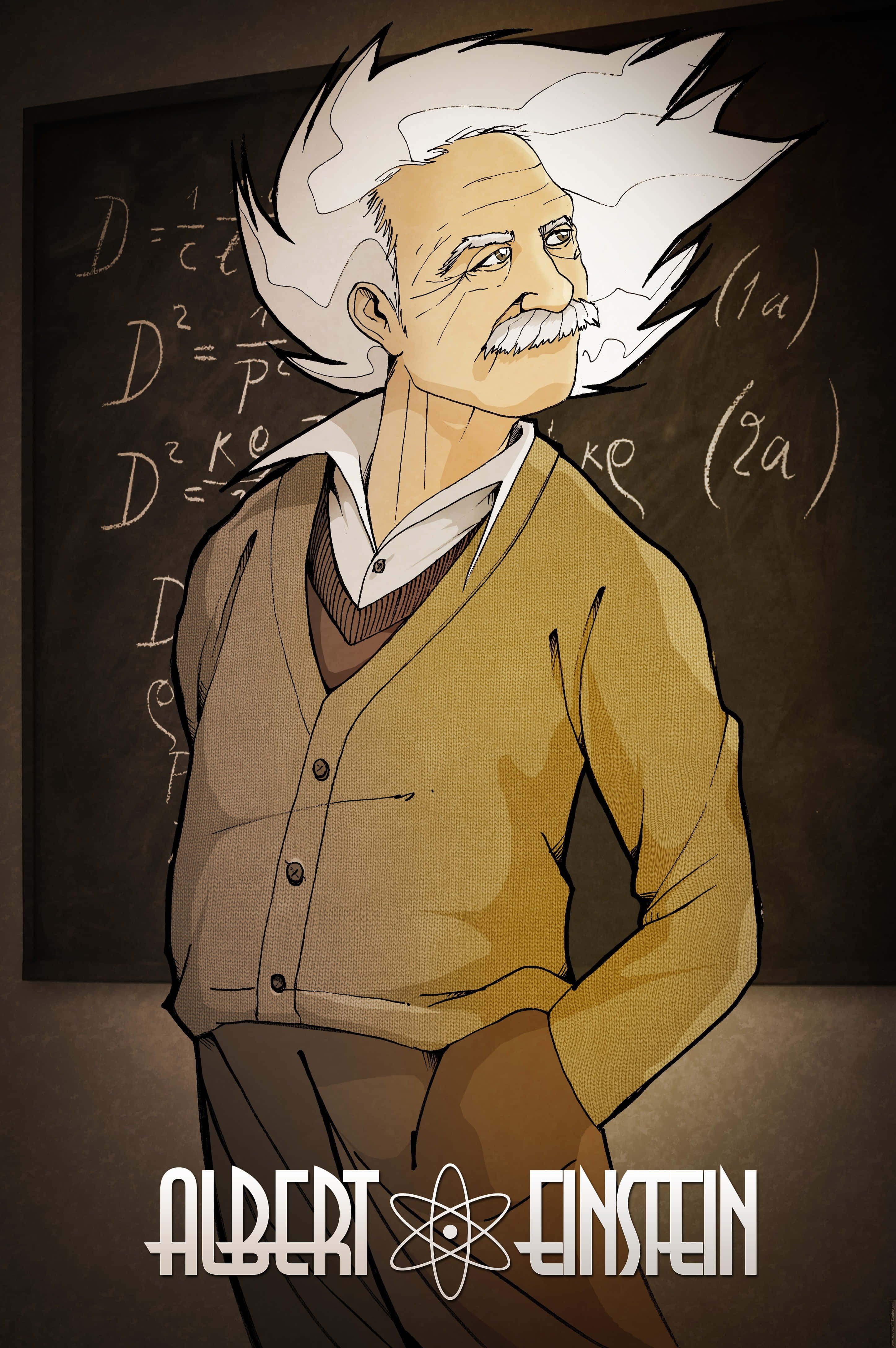 Albert Einstein, wild white hair, mustache, 4K Phone Wallpaper