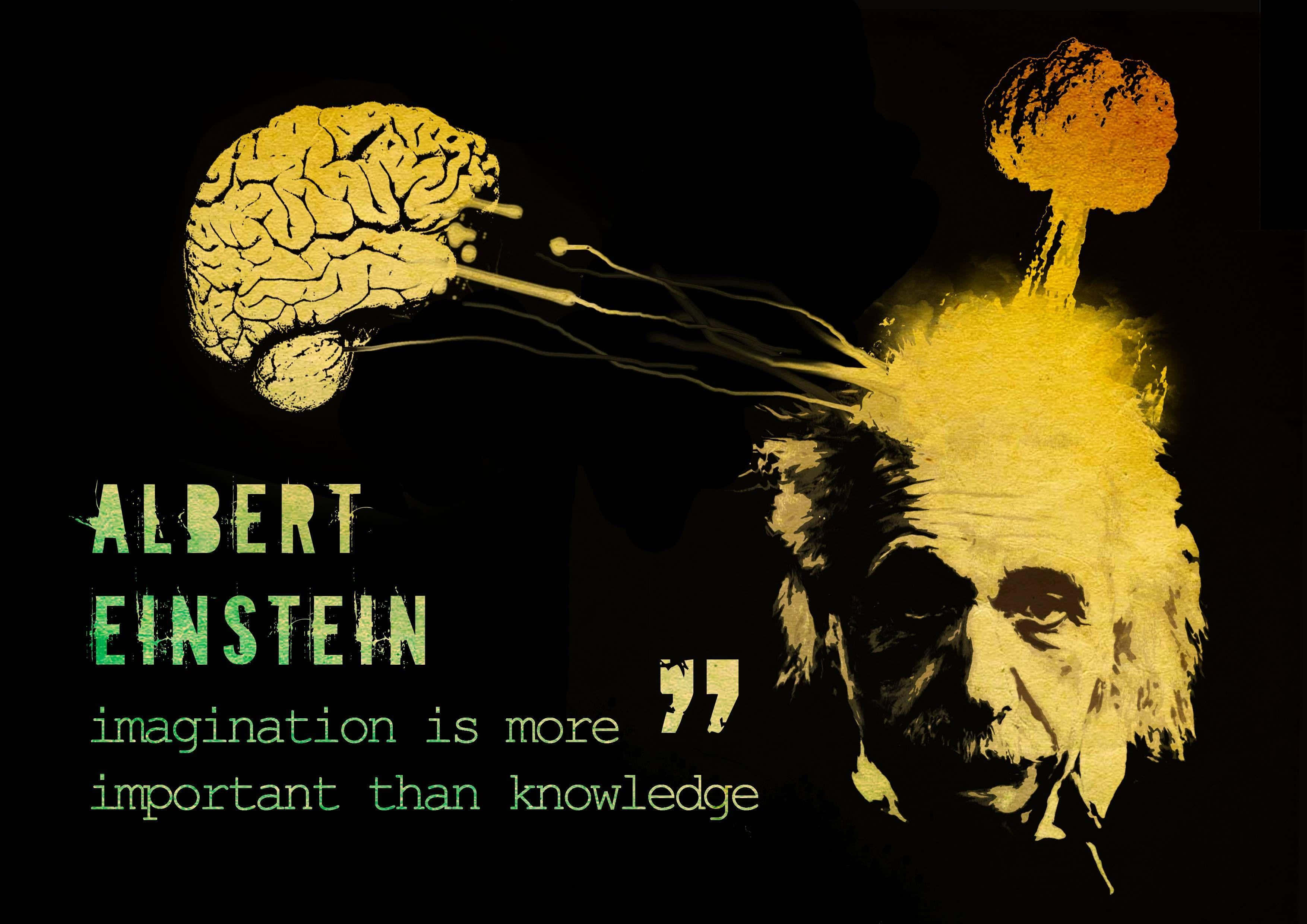 Albert Einstein, glowing brain, mushroom cloud, 2K Desktop Wallpaper