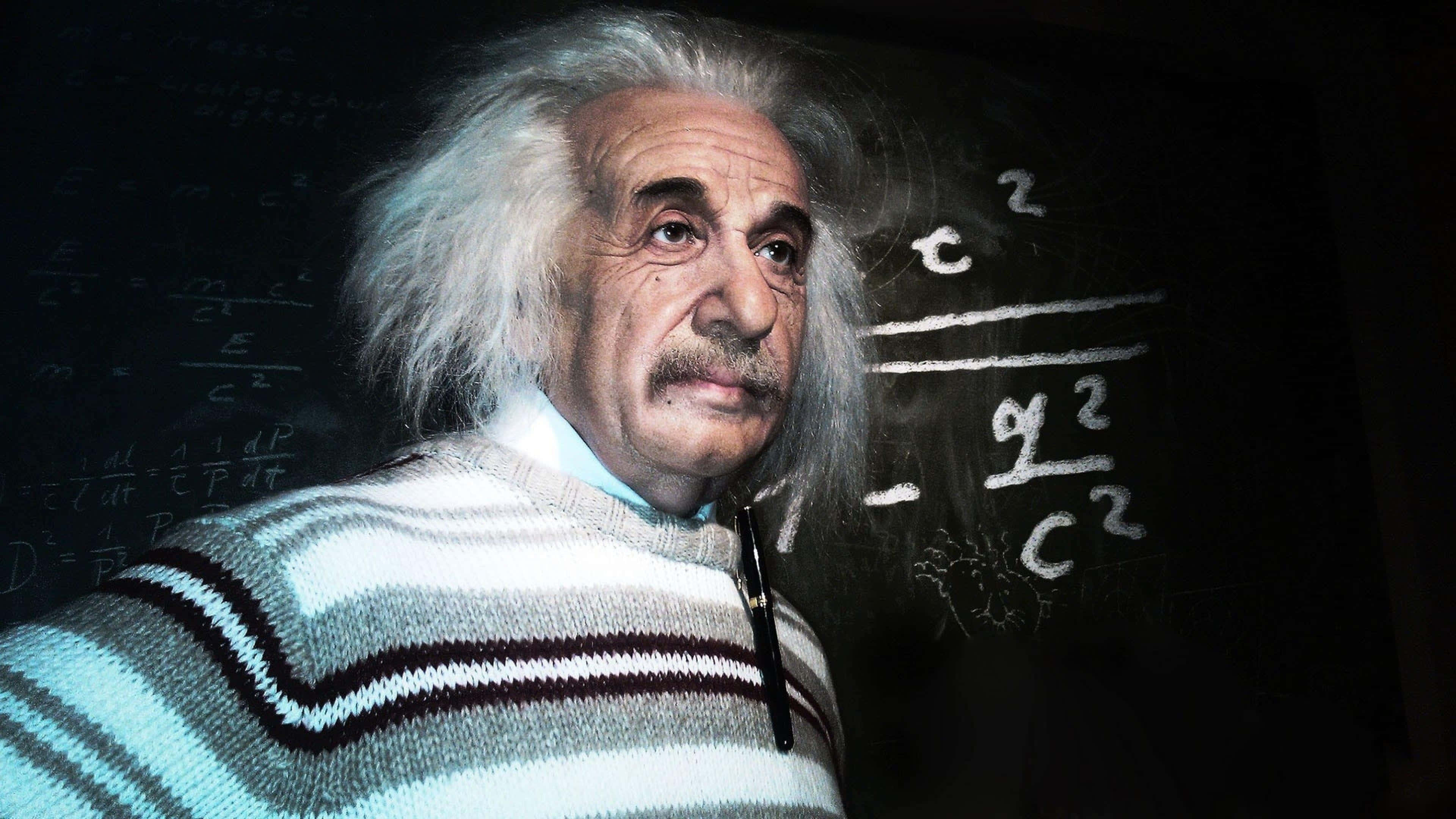 Albert Einstein, chalkboard, physics equations, 4K Desktop Wallpaper