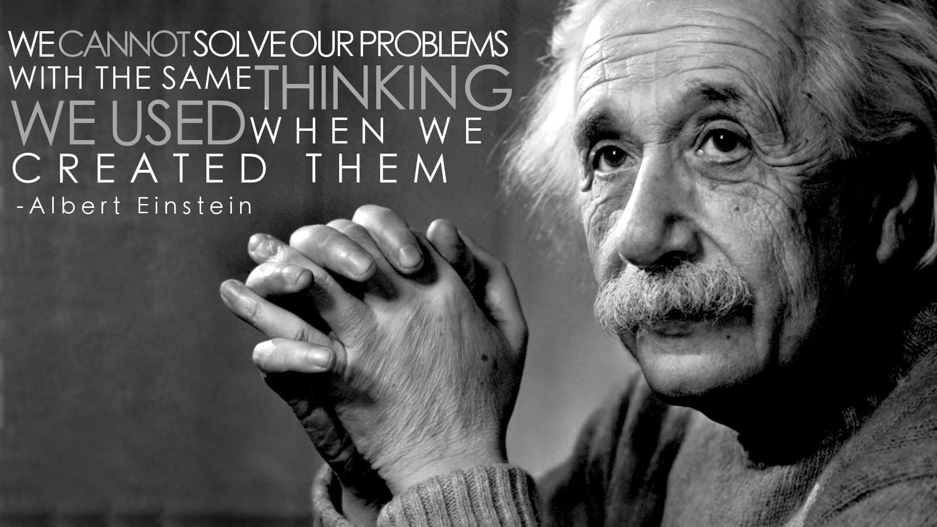 Albert Einstein, black and white portrait, clasped hands, Full HD Desktop Wallpaper