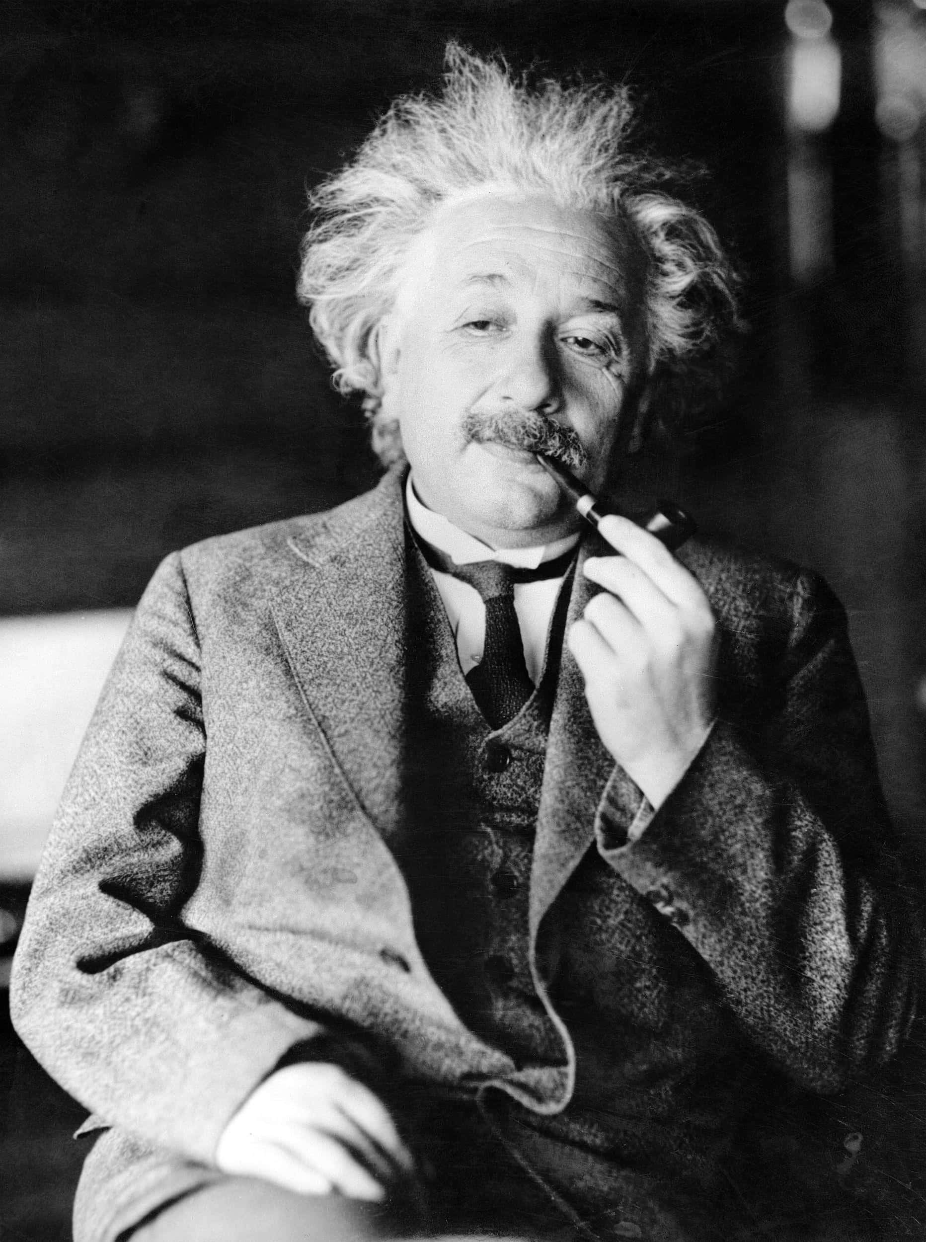 Albert Einstein, pipe, black and white portrait, Full HD Phone Wallpaper
