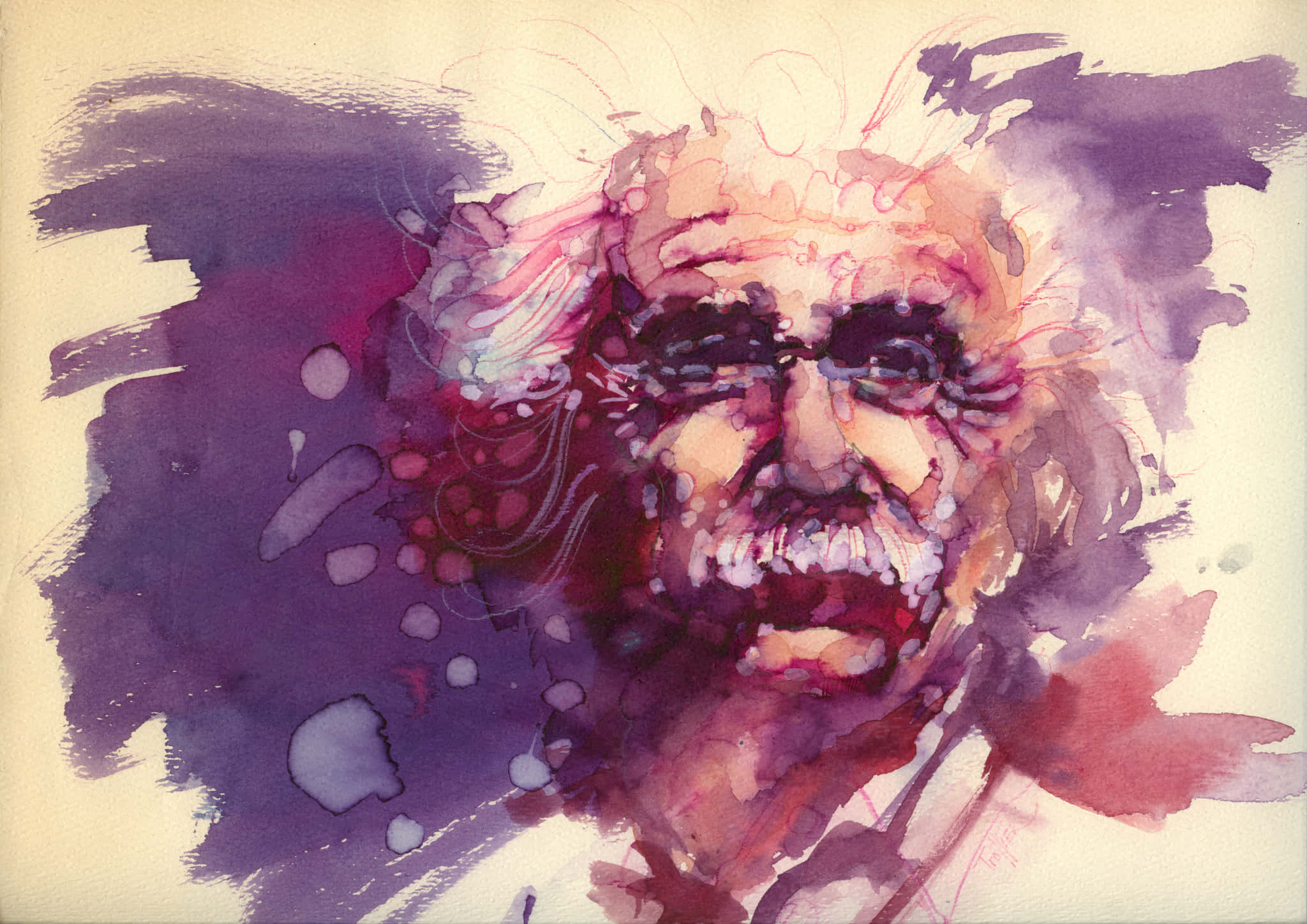Albert Einstein, watercolor portrait, purple brushstrokes, Full HD Desktop Wallpaper