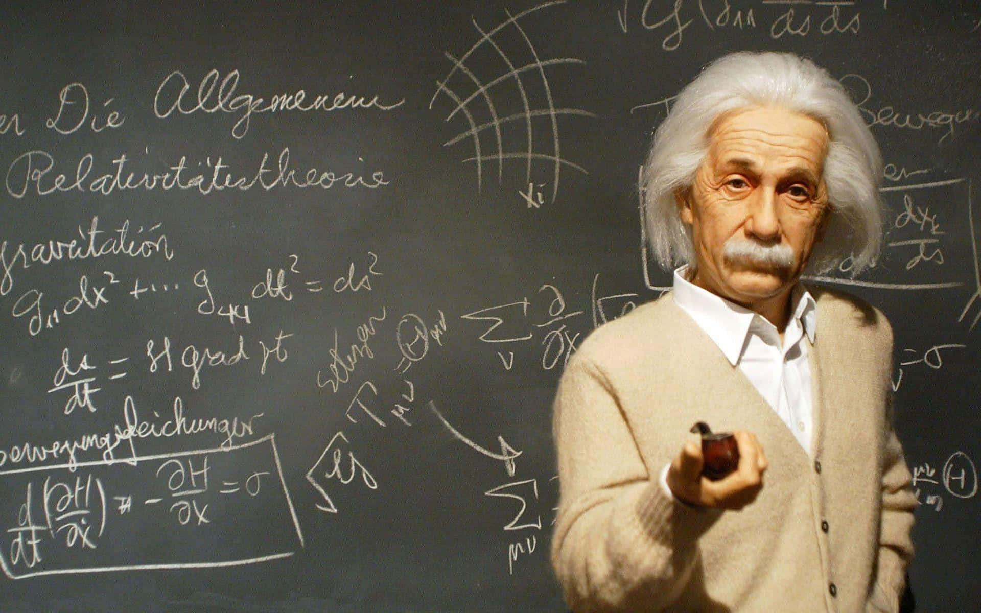 Albert Einstein, chalkboard, complex physics equations, Full HD Desktop Wallpaper