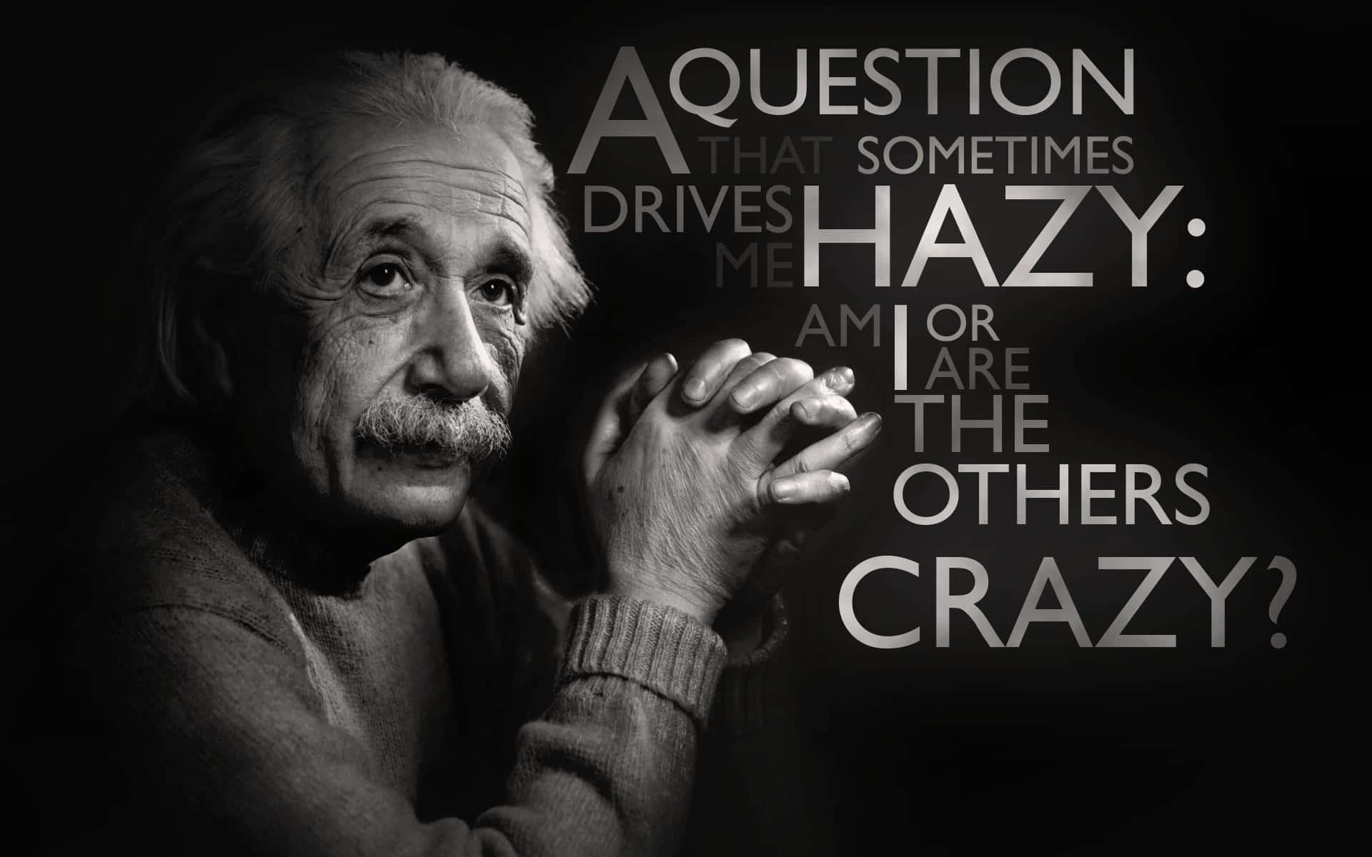 Albert Einstein, black and white portrait, clasped hands, Full HD Desktop Wallpaper