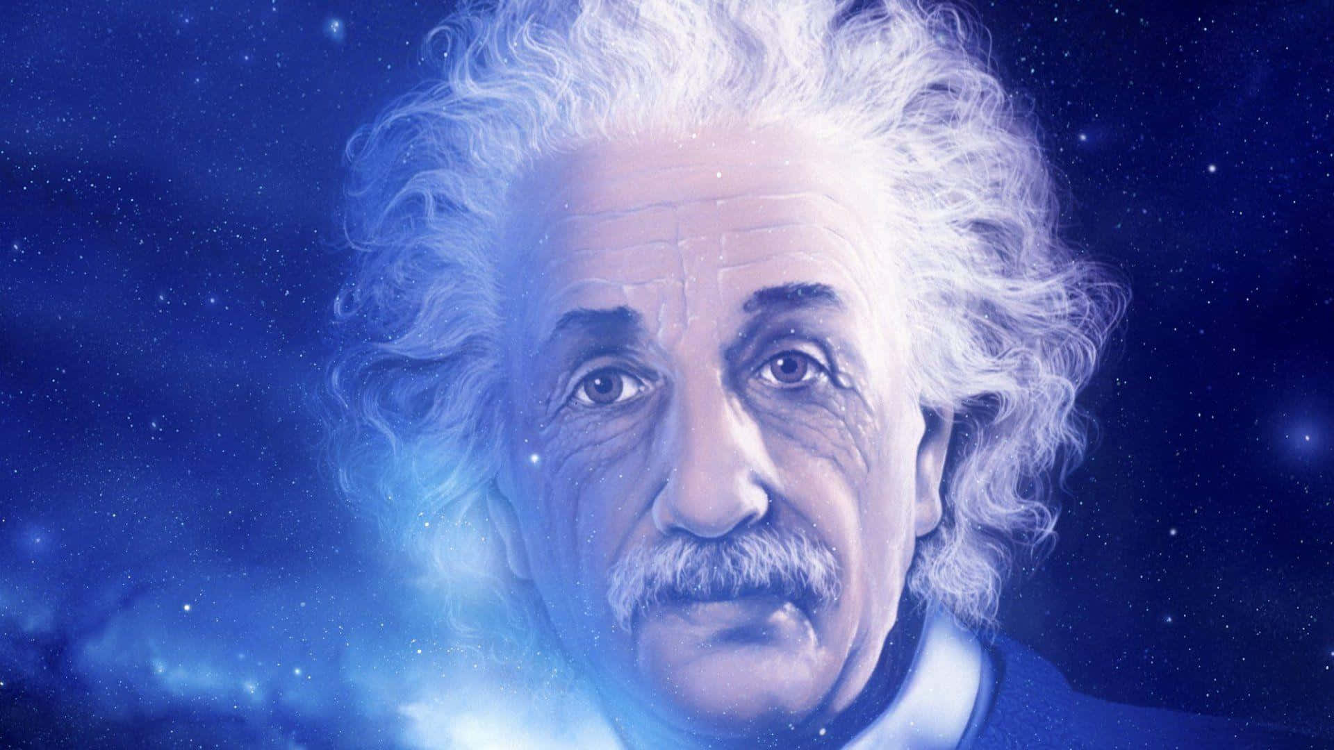 Albert Einstein, starry cosmic blue background, nebulae, Full HD Desktop Wallpaper