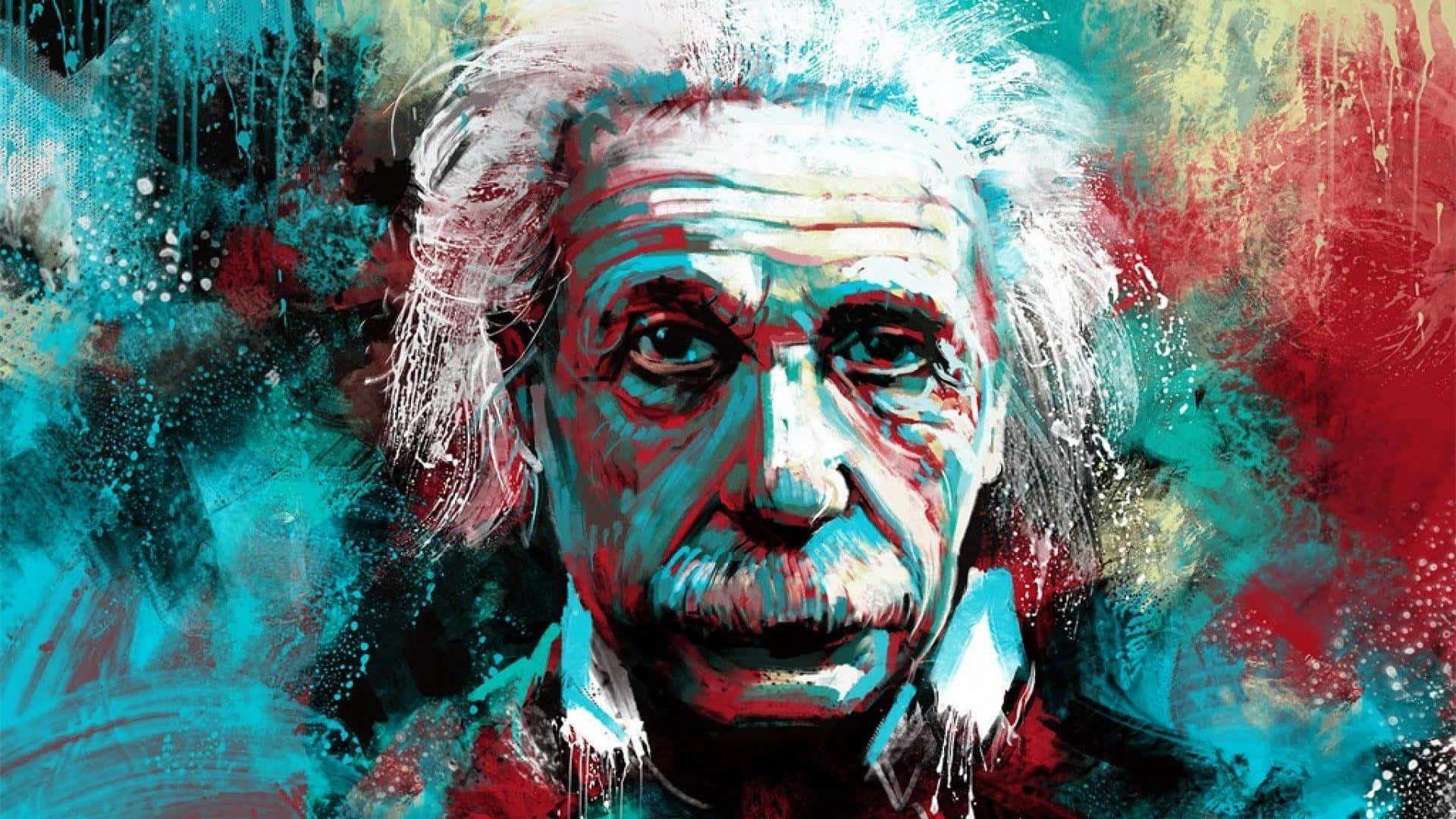 Albert Einstein, vibrant abstract portrait, wild white hair, Full HD Desktop Wallpaper