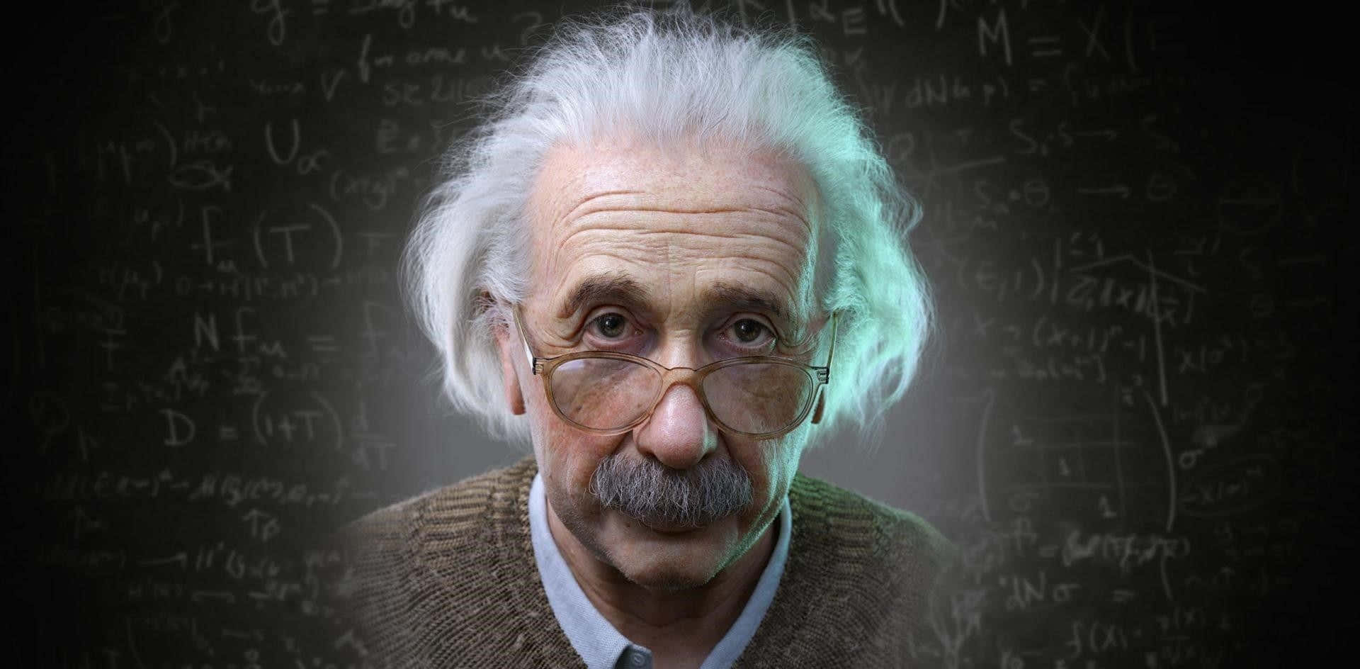 Albert Einstein, wild white hair, glasses, Full HD Desktop Wallpaper