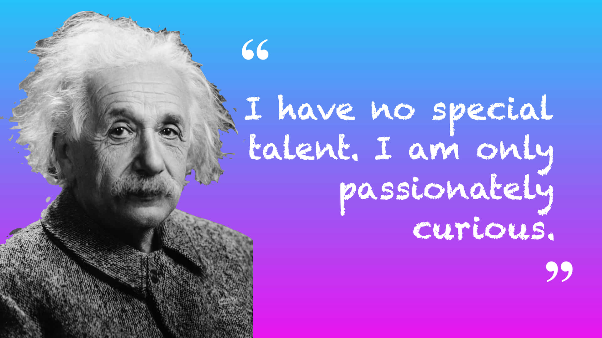 Albert Einstein, black and white portrait, vibrant blue to purple gradient background, Full HD Desktop Wallpaper