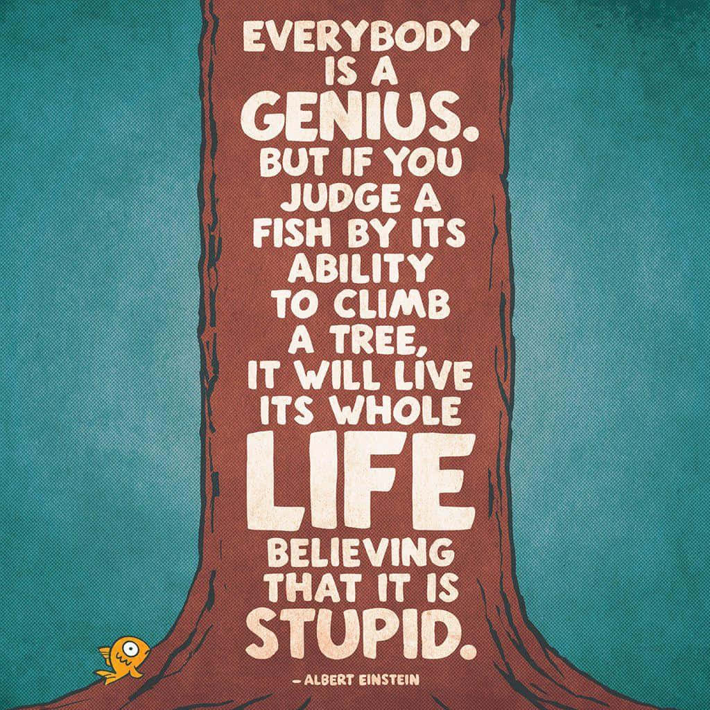 Albert Einstein, teal background, bold white text, SD Desktop Wallpaper