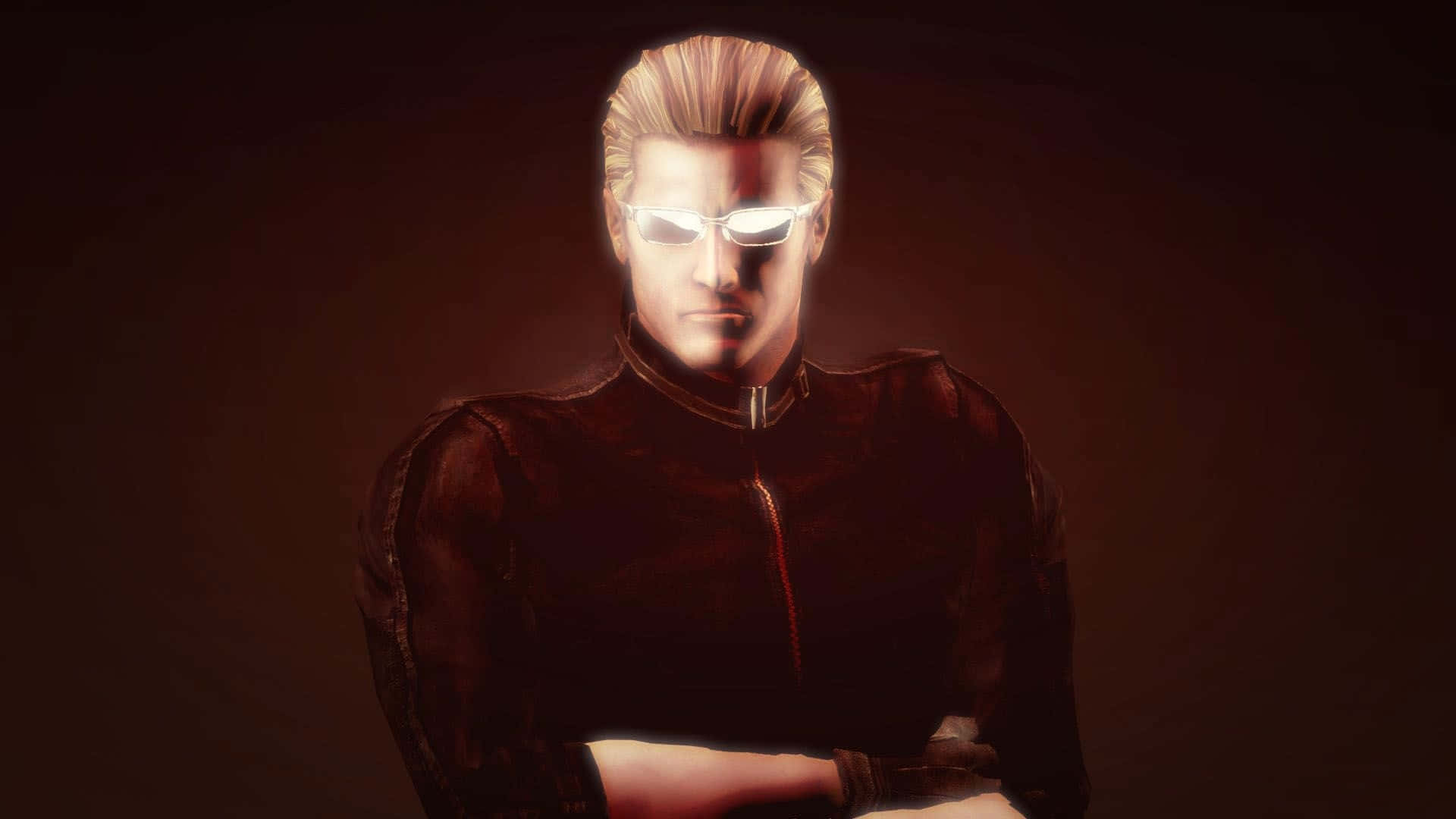Albert Wesker, glowing white sunglasses, slicked-back blonde hair, Full HD Desktop Wallpaper