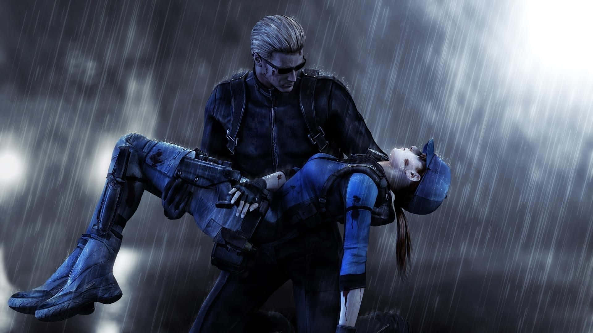 Albert Wesker, dark gear, injured woman, Full HD Desktop Wallpaper