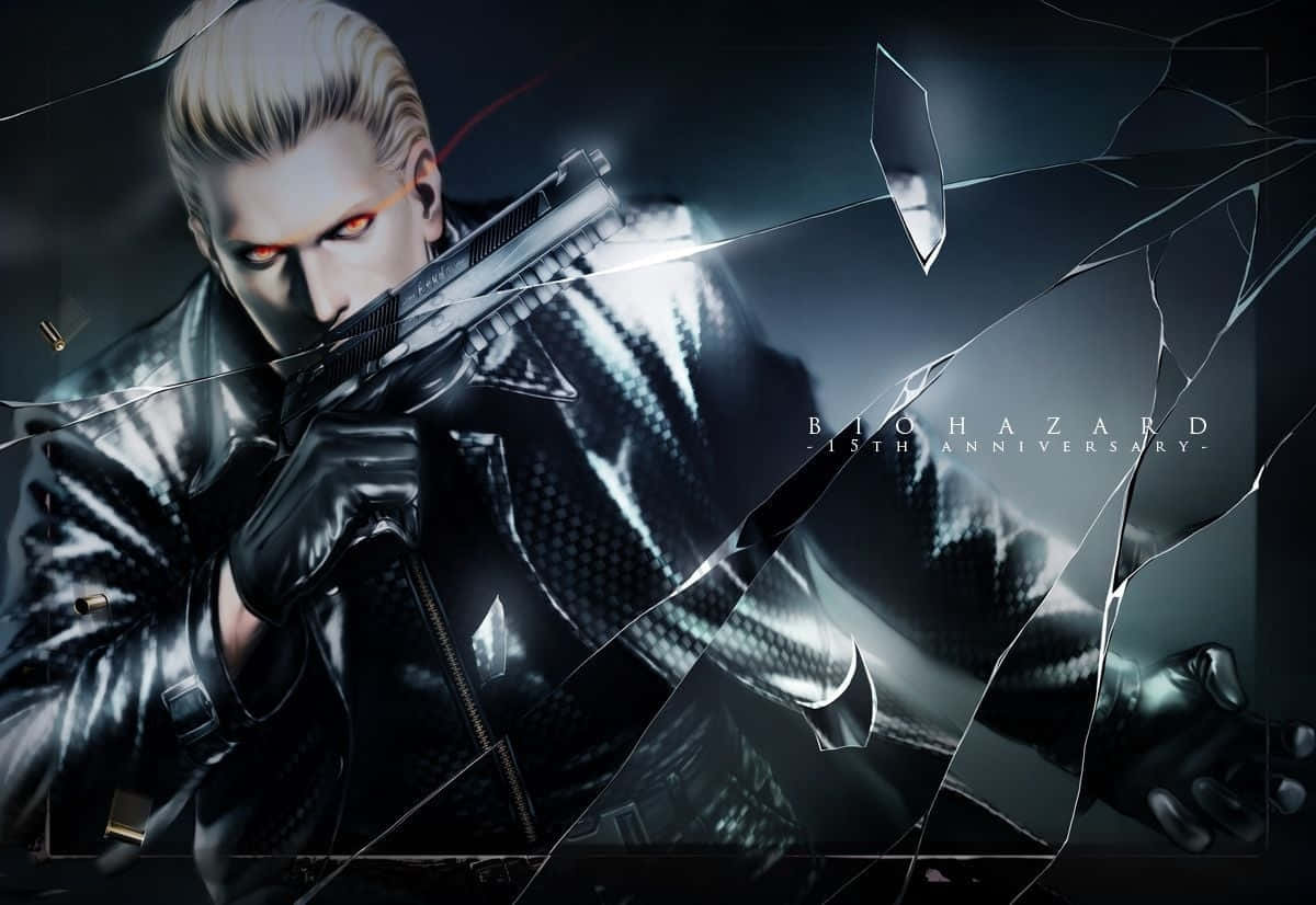Albert Wesker, glowing red eyes, pistol, SD Desktop Wallpaper