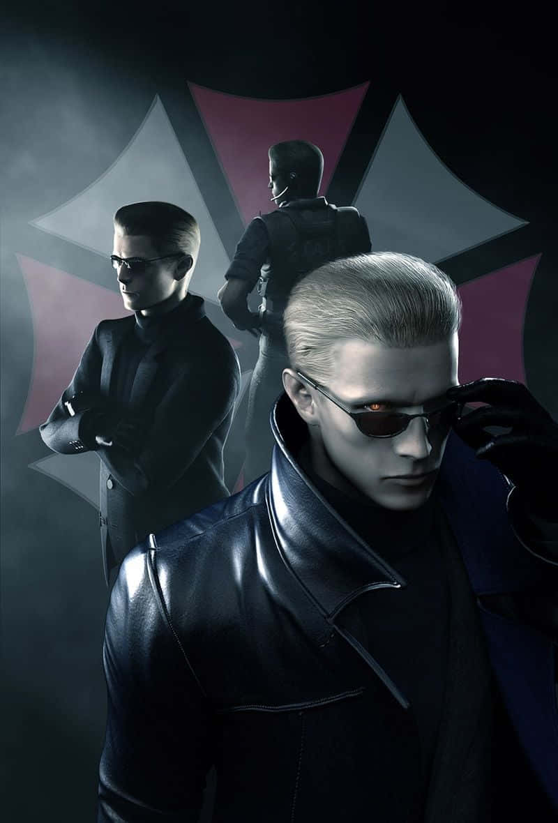Albert Wesker, red and white star logo, black leather, SD Phone Wallpaper