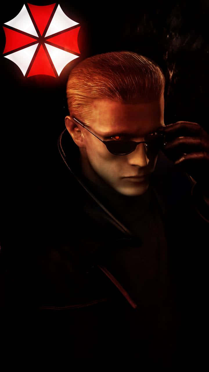 Albert Wesker, sunglasses, glowing red and white umbrella logo, HD Phone Wallpaper