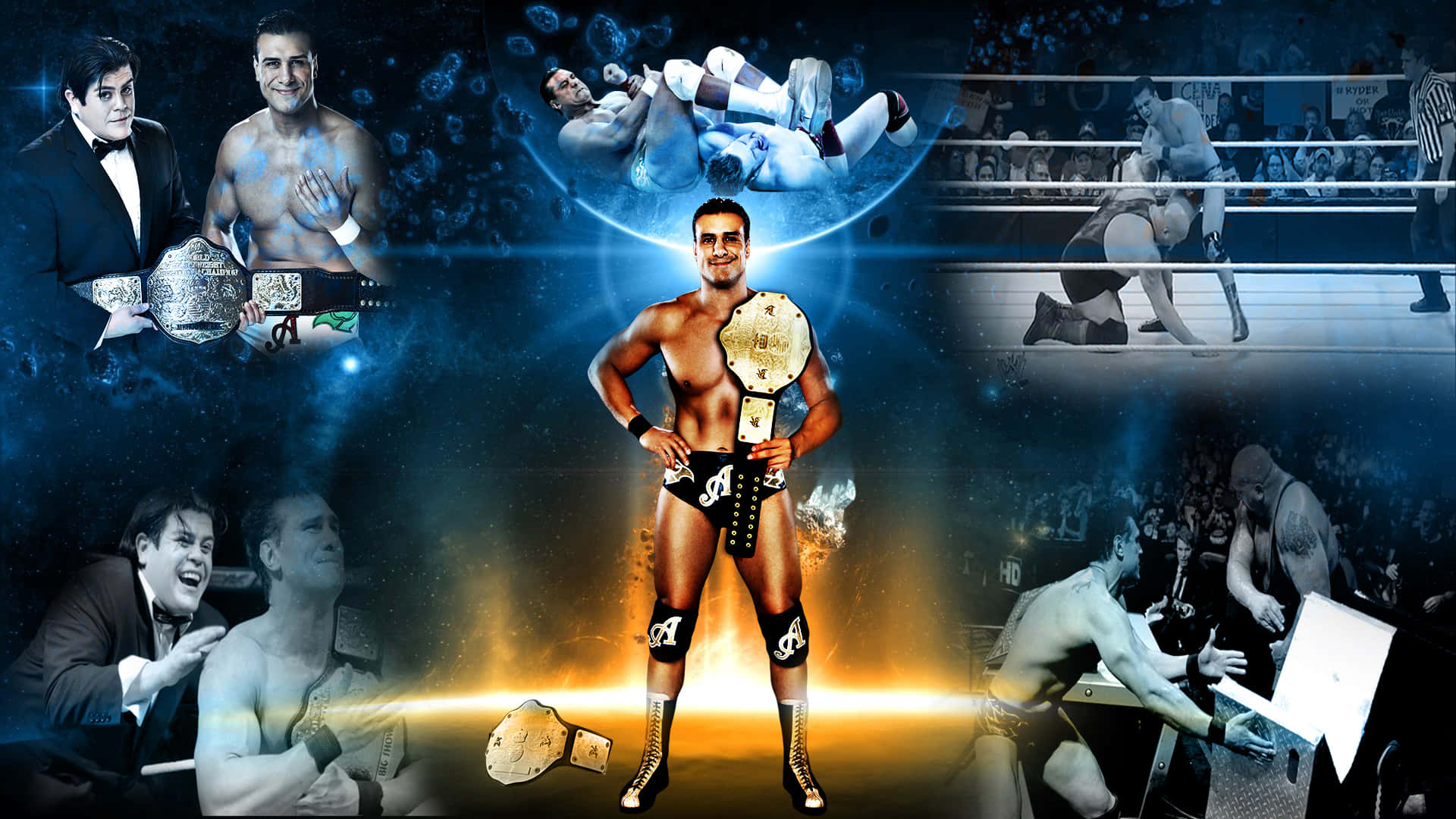 Alberto Del Rio, black trunks, championship belts, Full HD Desktop Wallpaper