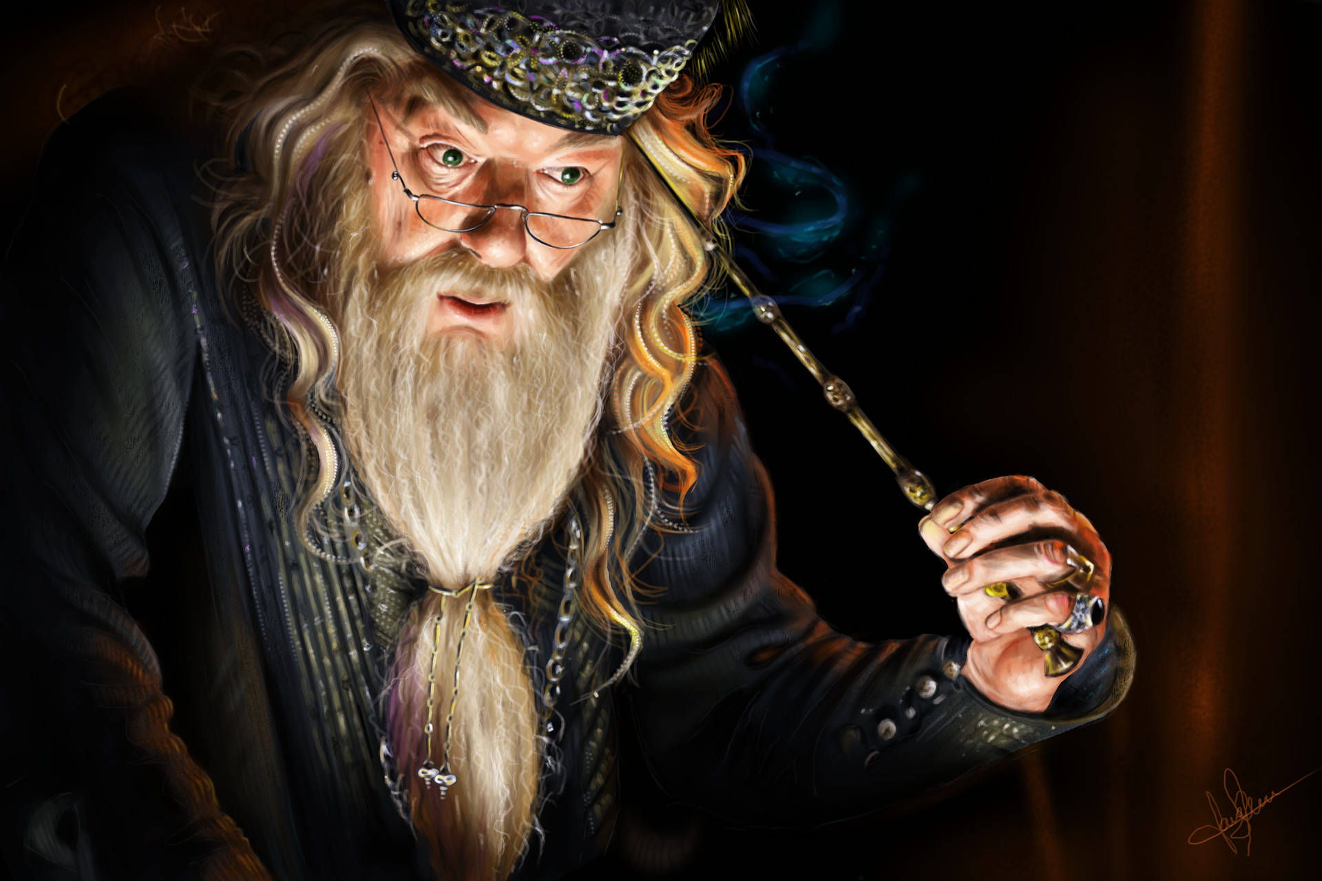 Albus Dumbledore, long white beard, glasses, Full HD Desktop Wallpaper