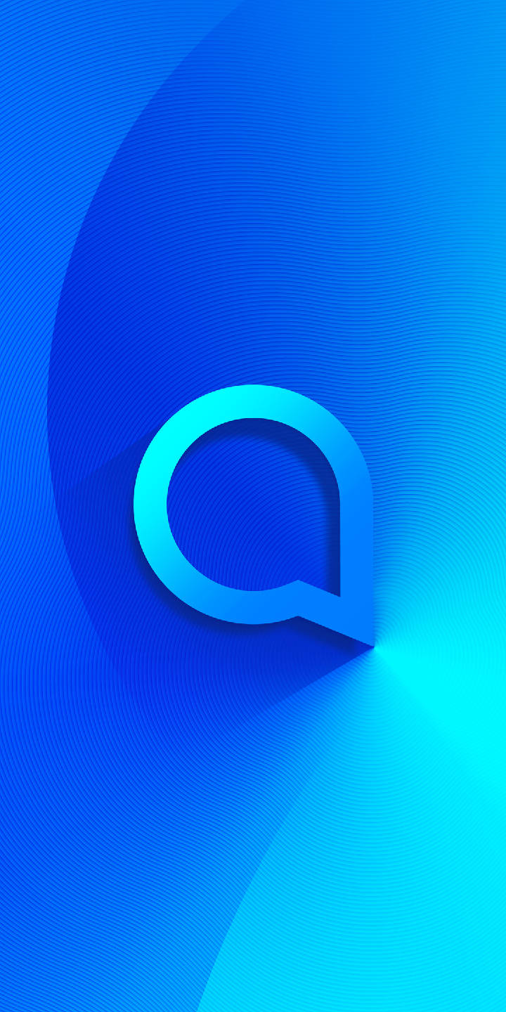 blue alcatel logo, glowing blue letter Q, gradient blue background, HD Phone Wallpaper