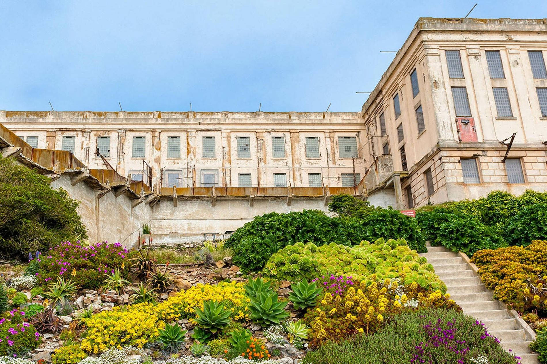 Alcatraz Island, garden, weathered stone walls, HD Desktop Wallpaper