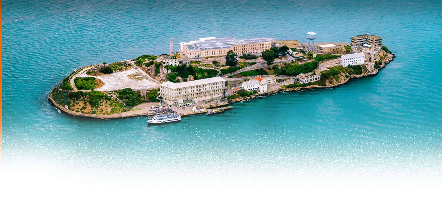 Alcatraz Island, historic prison buildings, turquoise waters, HD Desktop Wallpaper