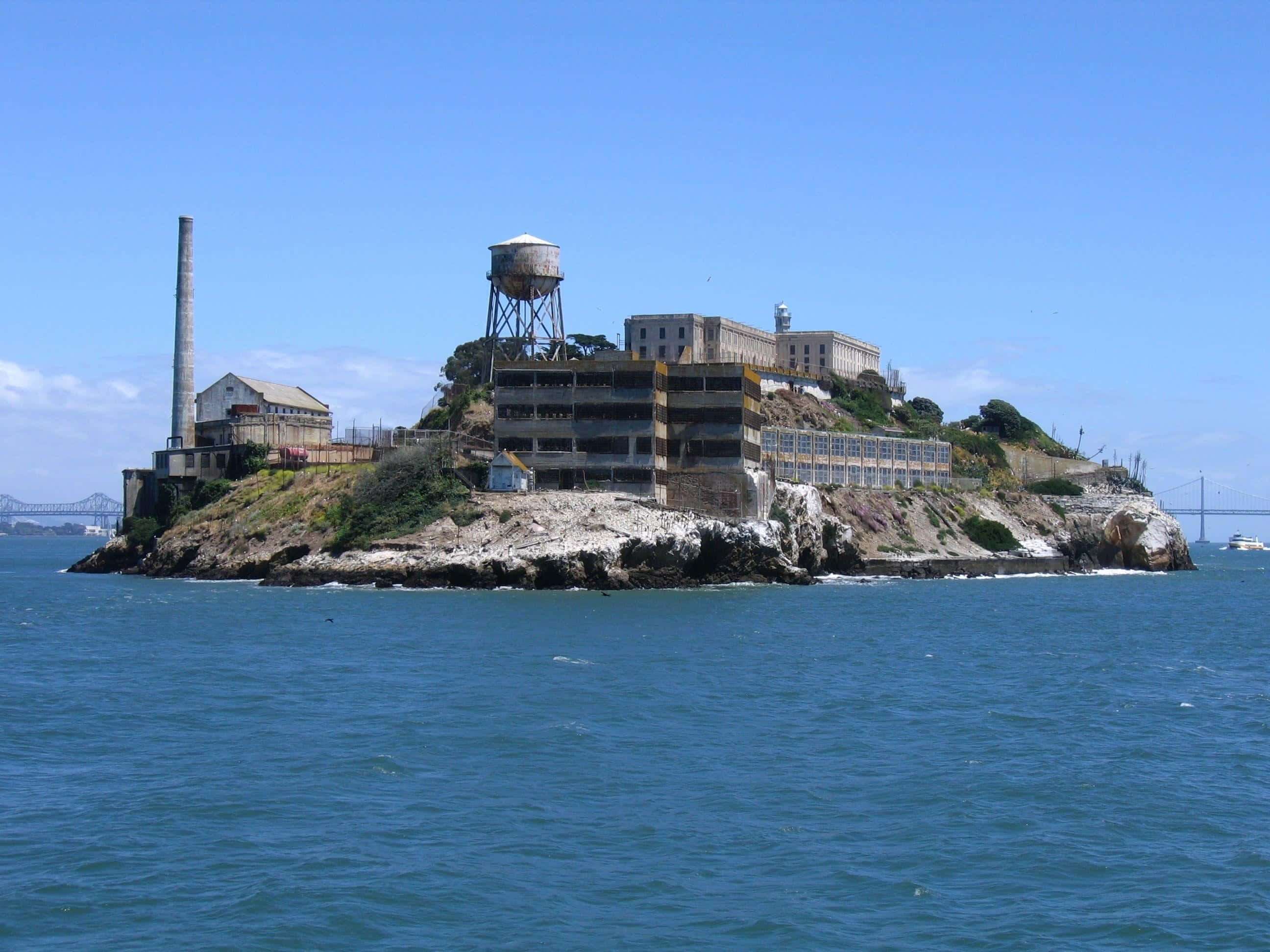 Alcatraz Island, former prison, clear blue sky, 2K Desktop Wallpaper