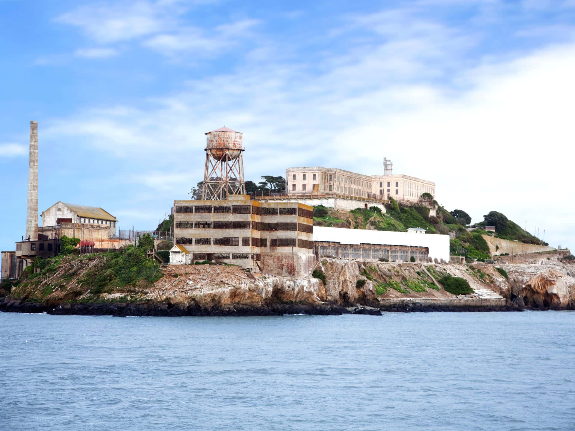 Alcatraz Island, former prison, blue sky, Full HD Desktop Wallpaper