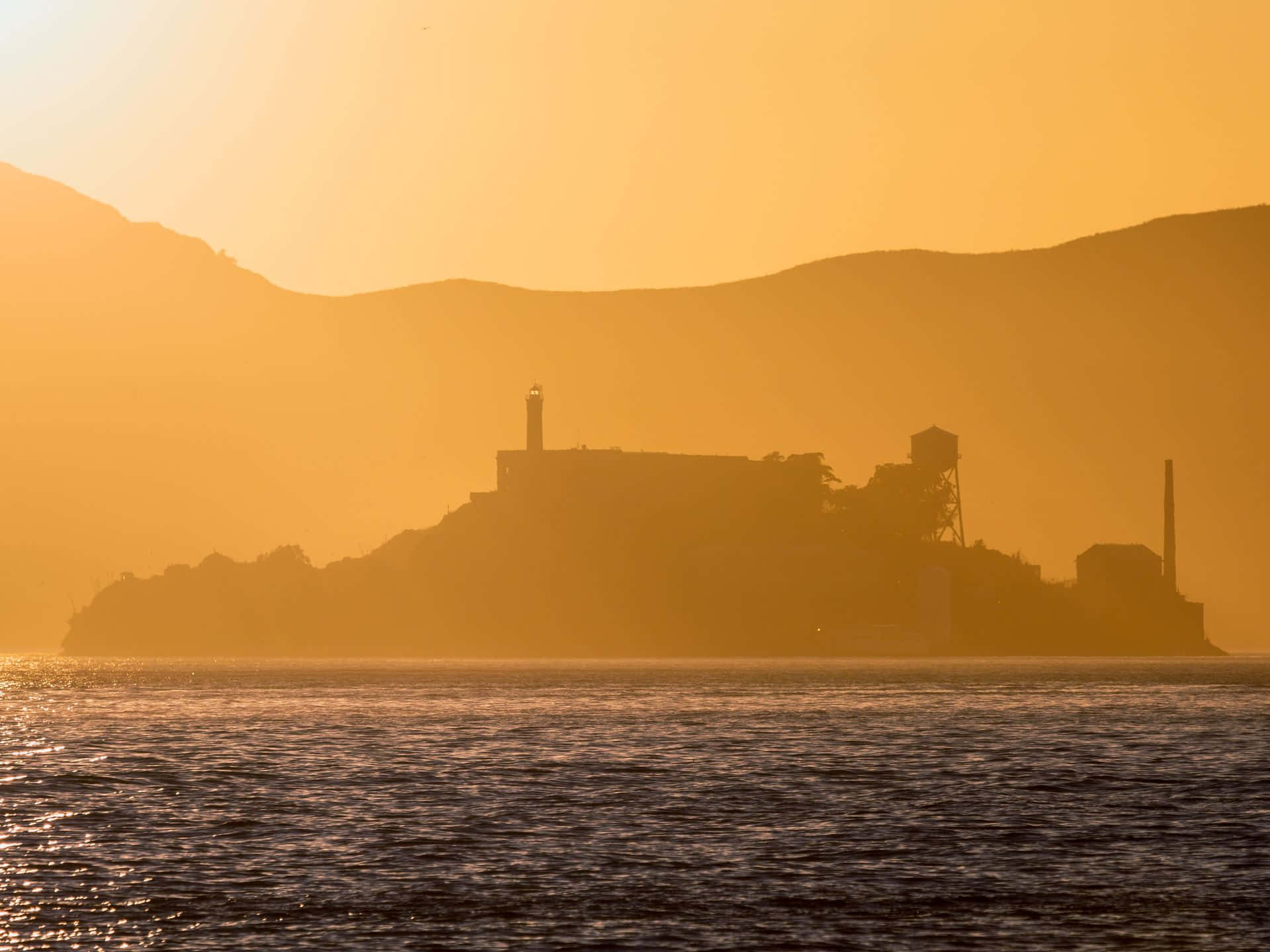 Alcatraz Island, sunset, silhouette, Full HD Desktop Wallpaper