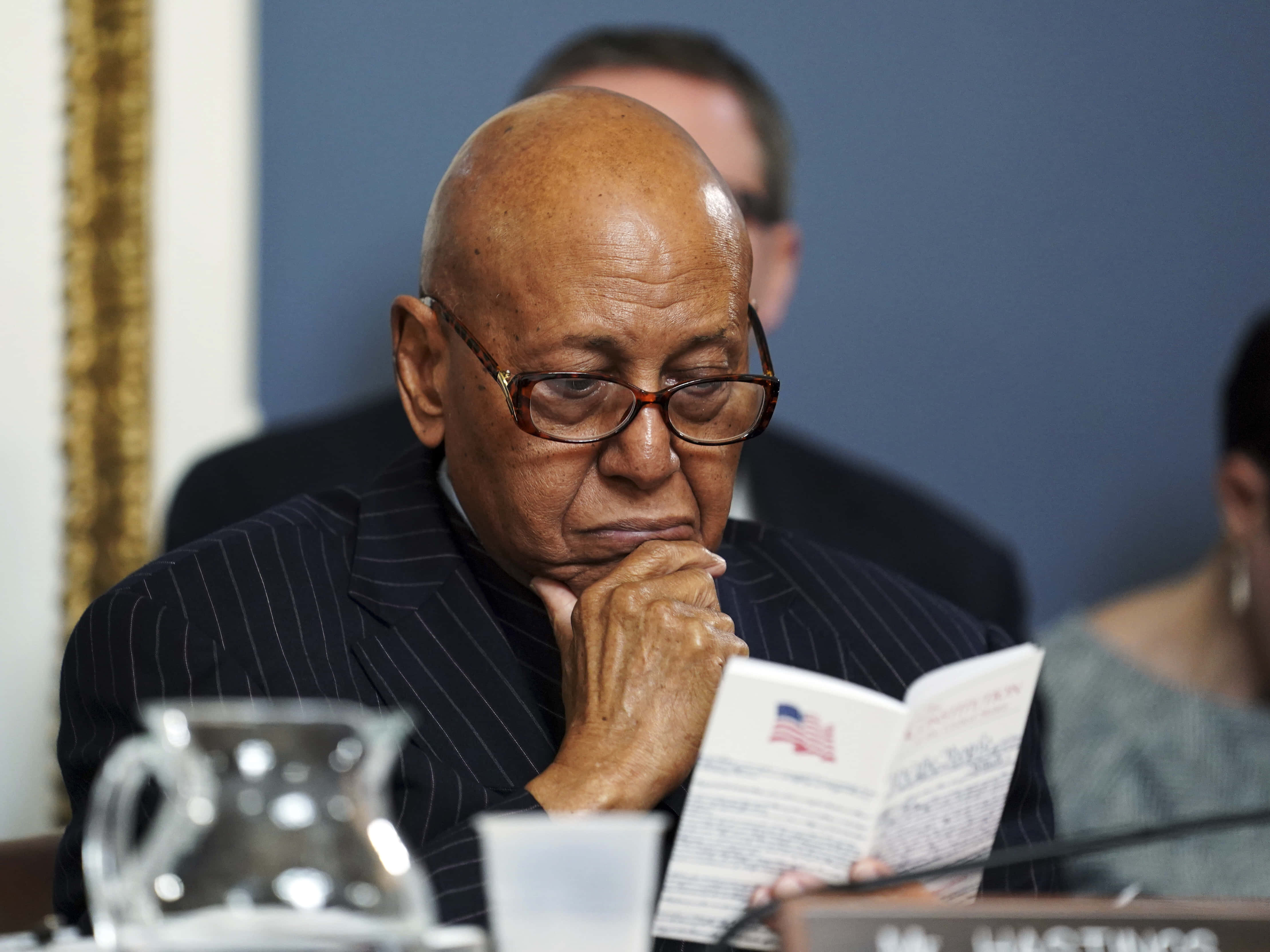 Alcee Hastings, pinstripe suit, glasses, 4K Desktop Wallpaper
