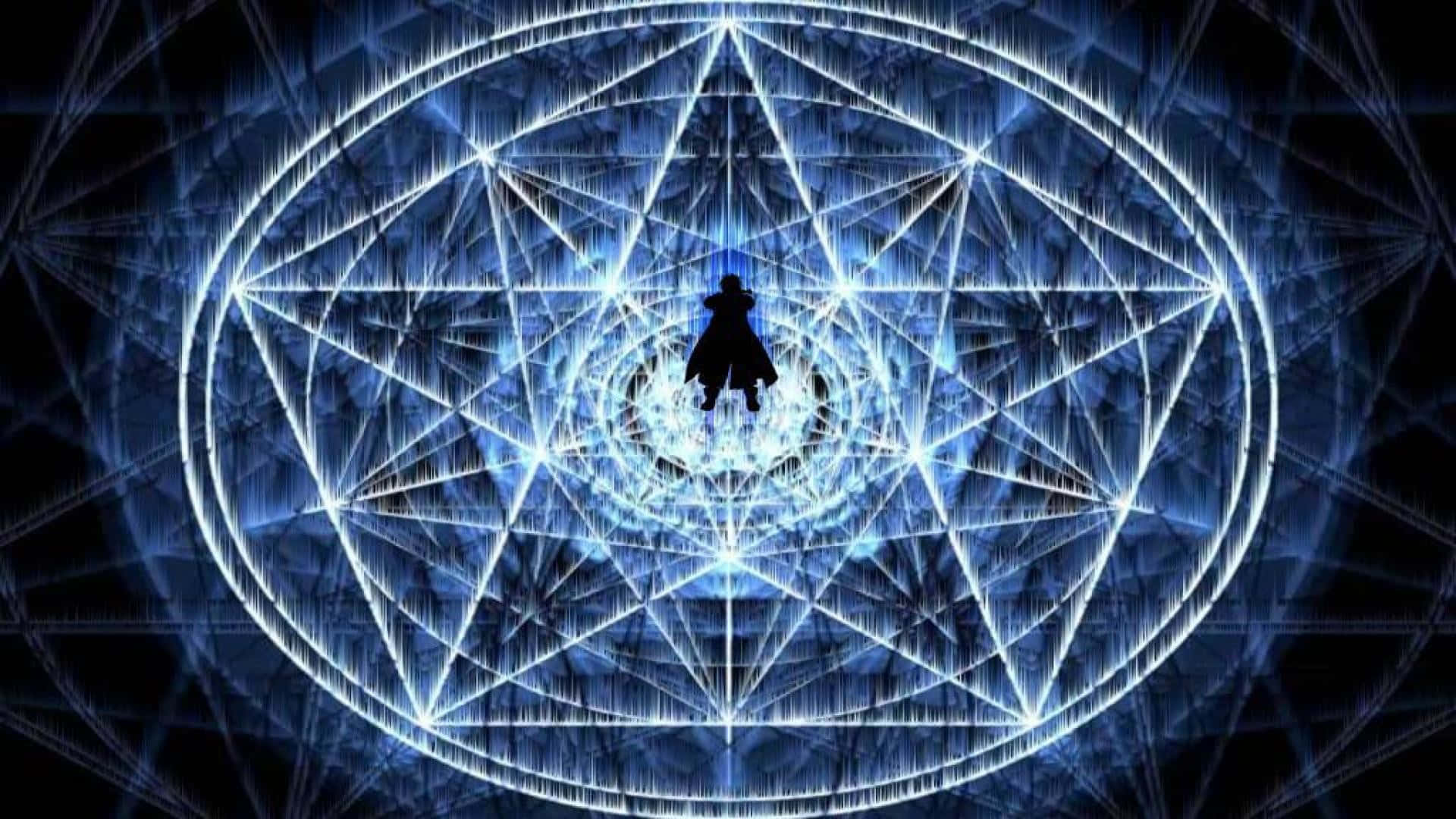Alchemy, glowing blue geometric energy field, dark background, Full HD Desktop Wallpaper