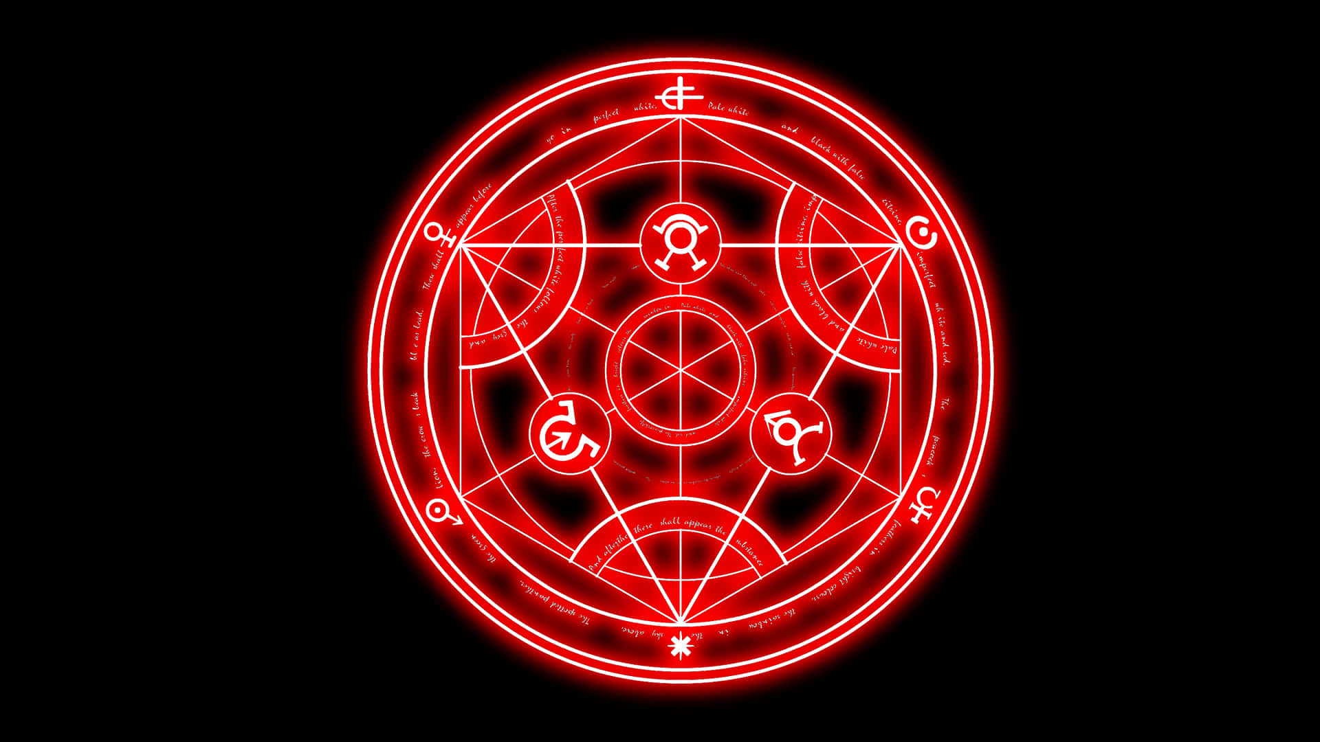 Alchemy, glowing red mystical circle, intricate symbols and text, Full HD Desktop Wallpaper