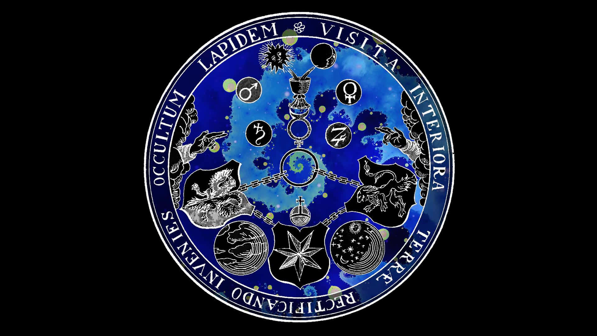 Alchemy, mystical circular emblem, alchemical symbols, Full HD Desktop Wallpaper