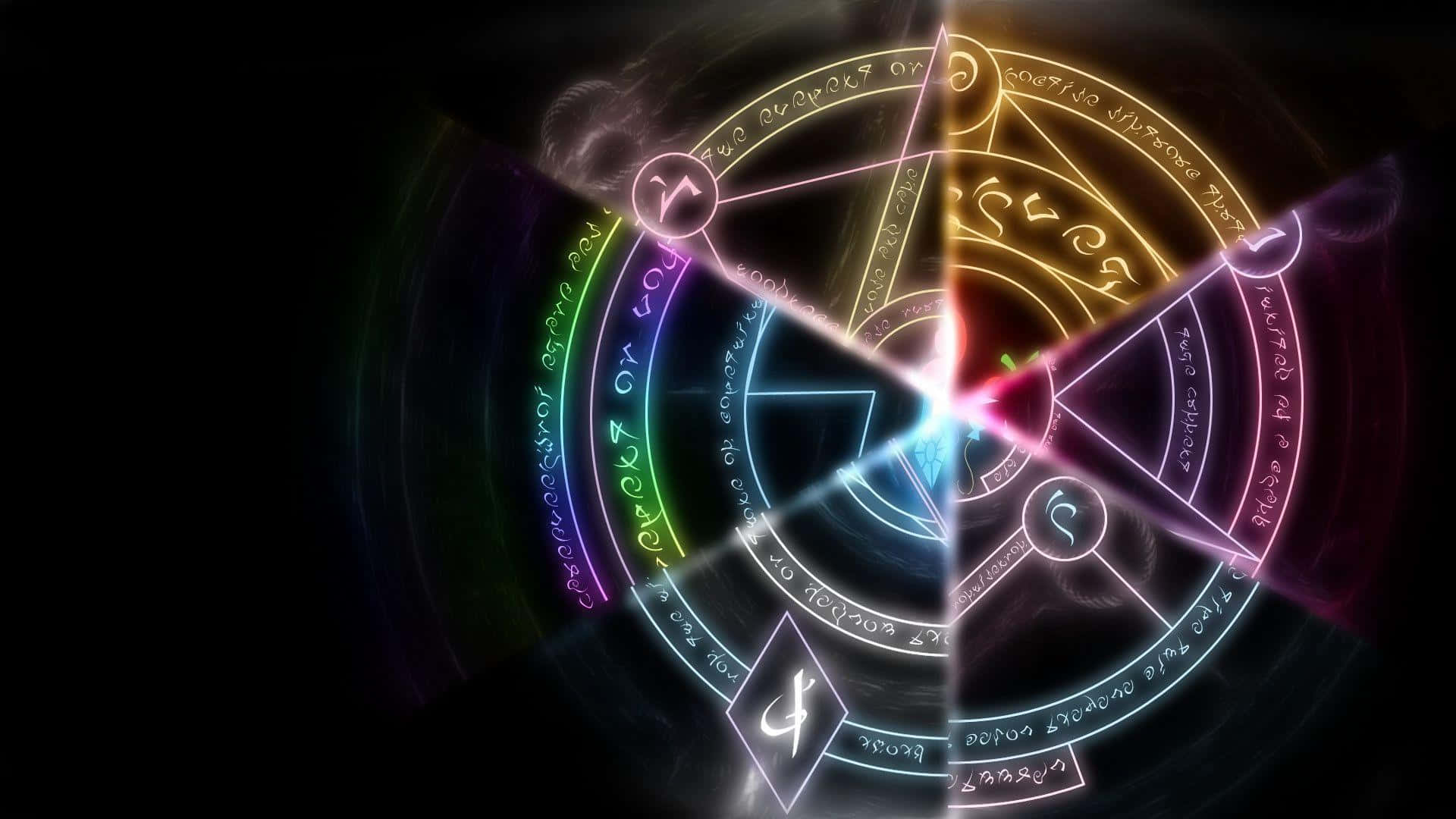 Alchemy, neon runes, glowing mystical pentagram, Full HD Desktop Wallpaper