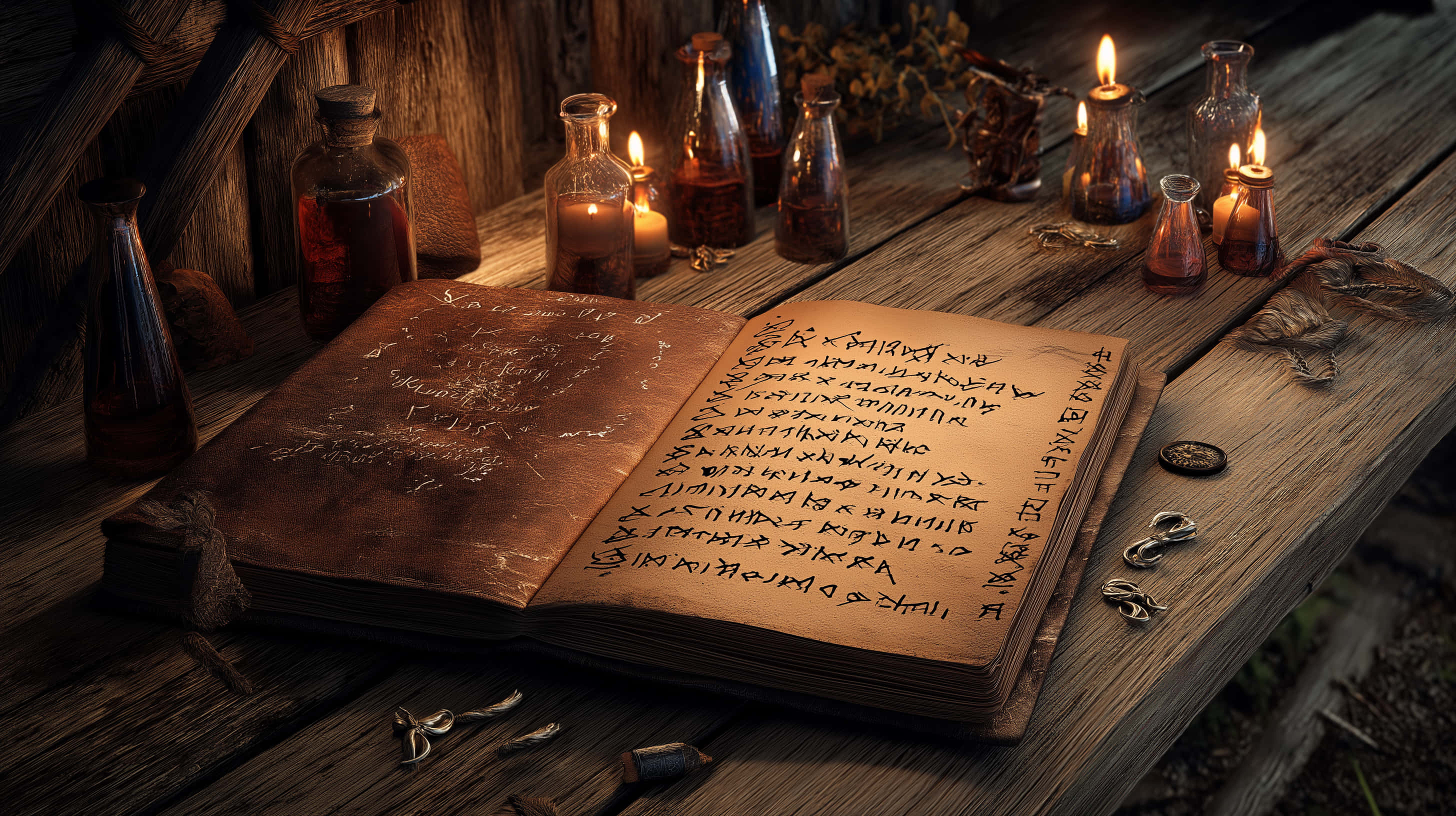 enchanted tome, ancient open book, arcane symbols, 2K Desktop Wallpaper