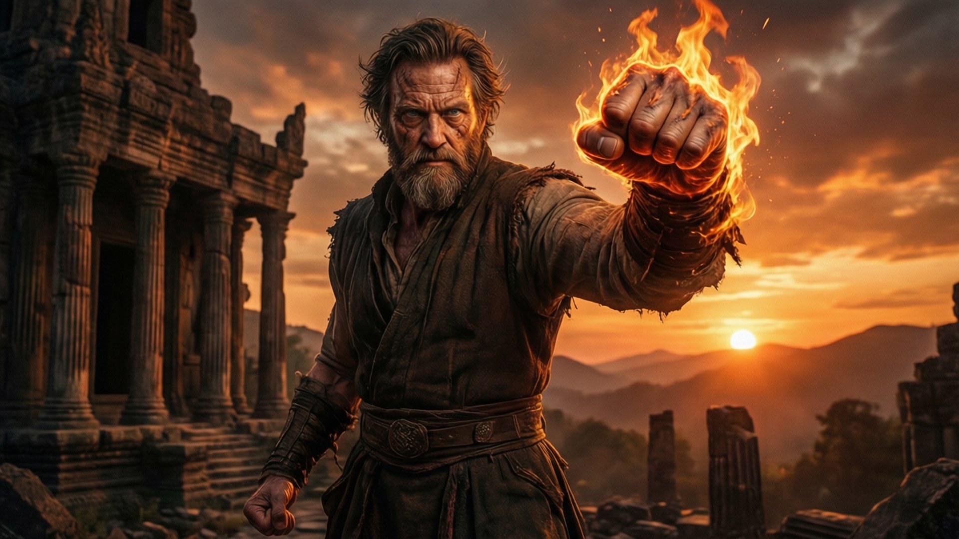 Aldous, Sunset, Ruins, Full HD Desktop Wallpaper