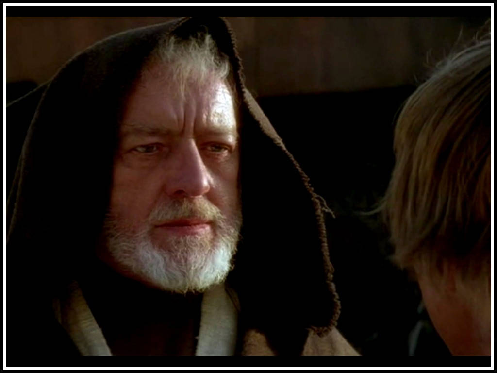 Alec Guinness, white beard, dark hooded robe, SD Desktop Wallpaper