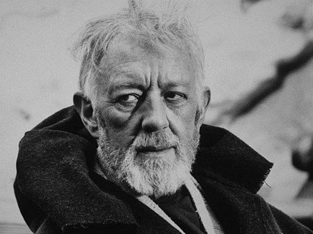 Alec Guinness, black and white portrait, elderly man, SD Desktop Wallpaper