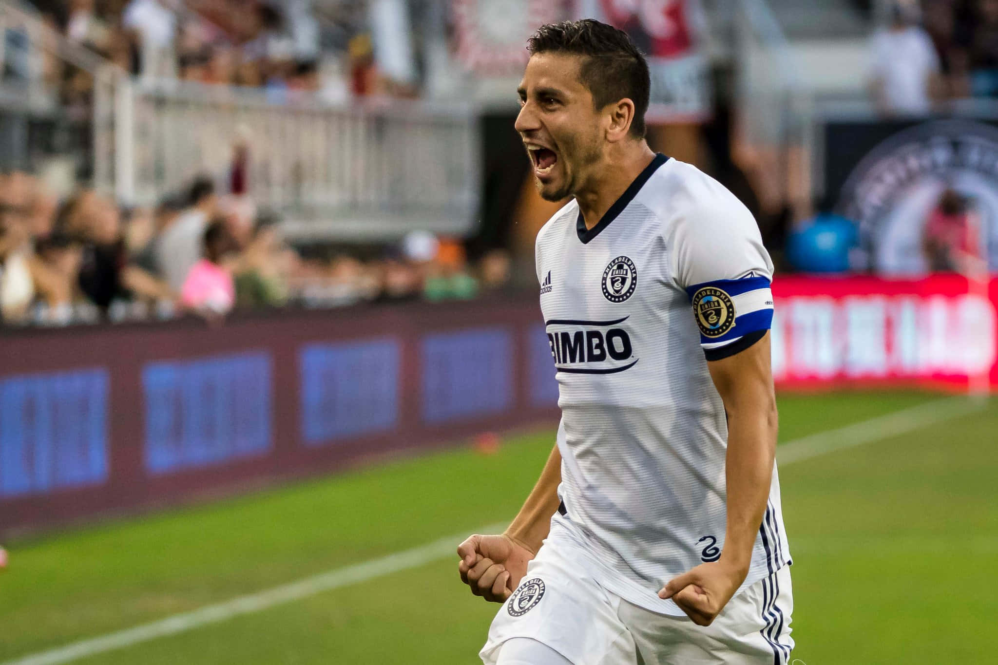 Alejandro Bedoya, white uniform, vibrant green field, Full HD Desktop Wallpaper