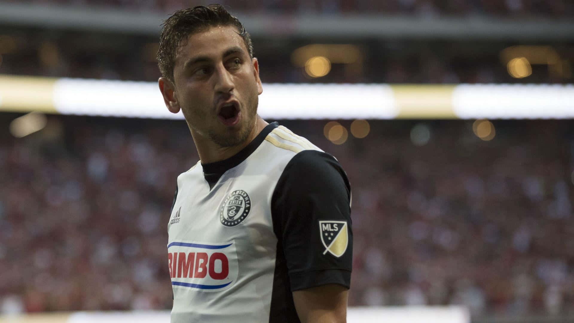 Alejandro Bedoya, white and black jersey, night game, Full HD Desktop Wallpaper