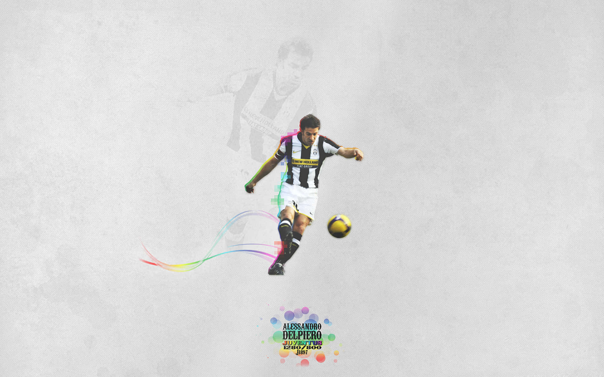 Alessandro Del Piero, black and white stripes, rainbow motion trails, Full HD Desktop Wallpaper