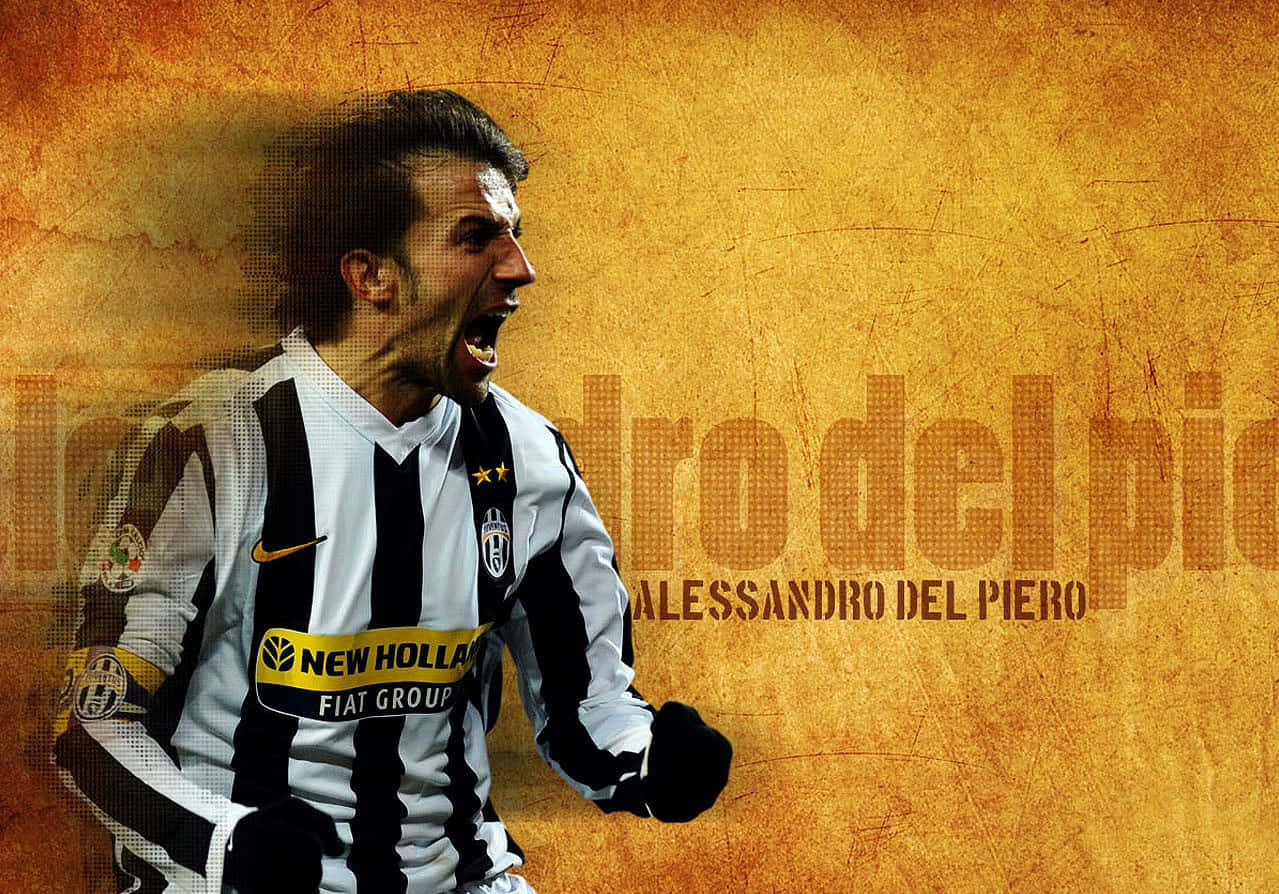 Alessandro Del Piero, black and white striped jersey, textured golden background, SD Desktop Wallpaper