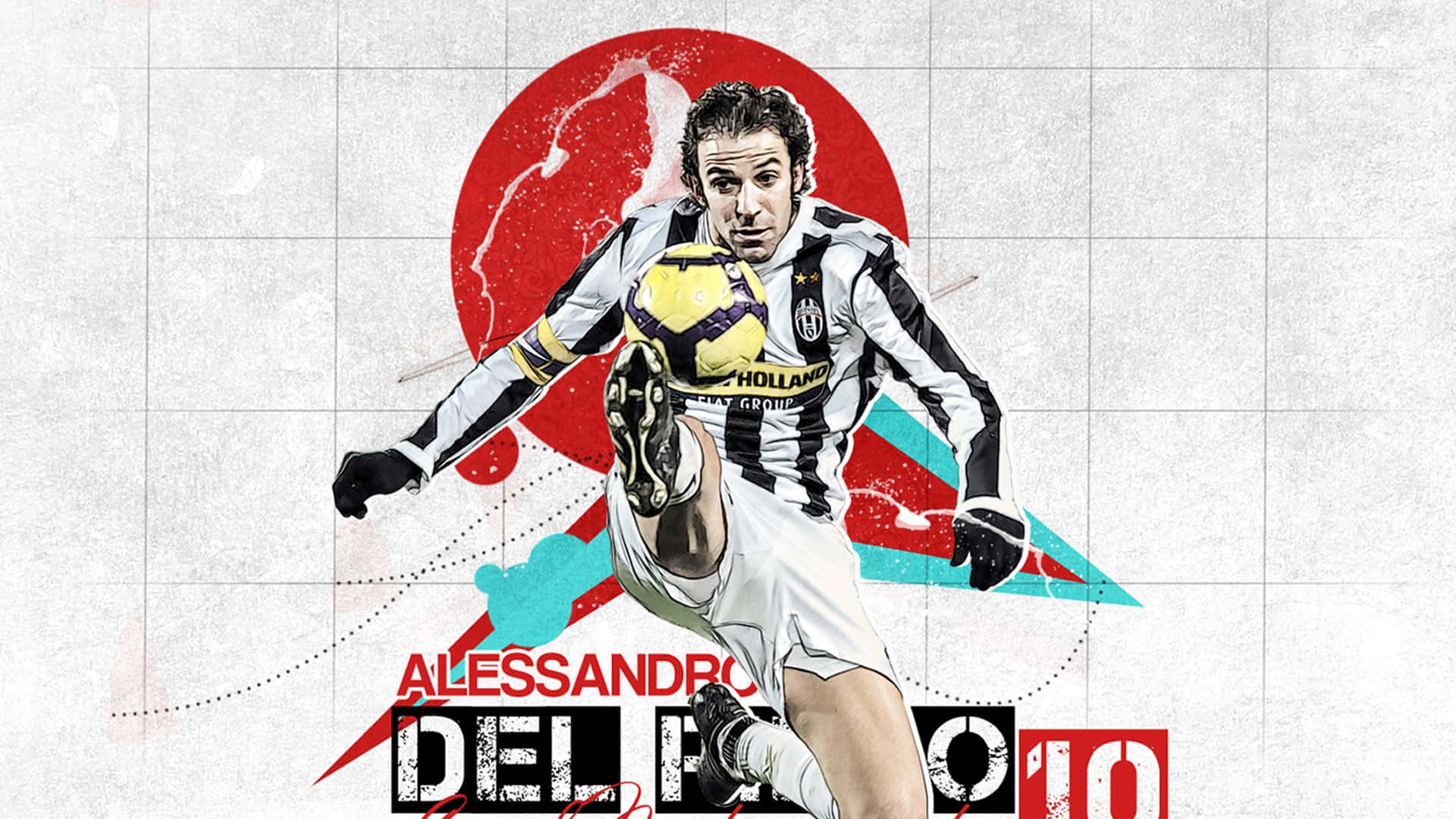 Alessandro Del Piero, red sun, grid background, Full HD Desktop Wallpaper