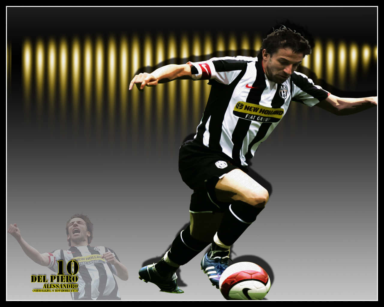 Alessandro Del Piero, black and white stripes, red and white ball, HD Desktop Wallpaper