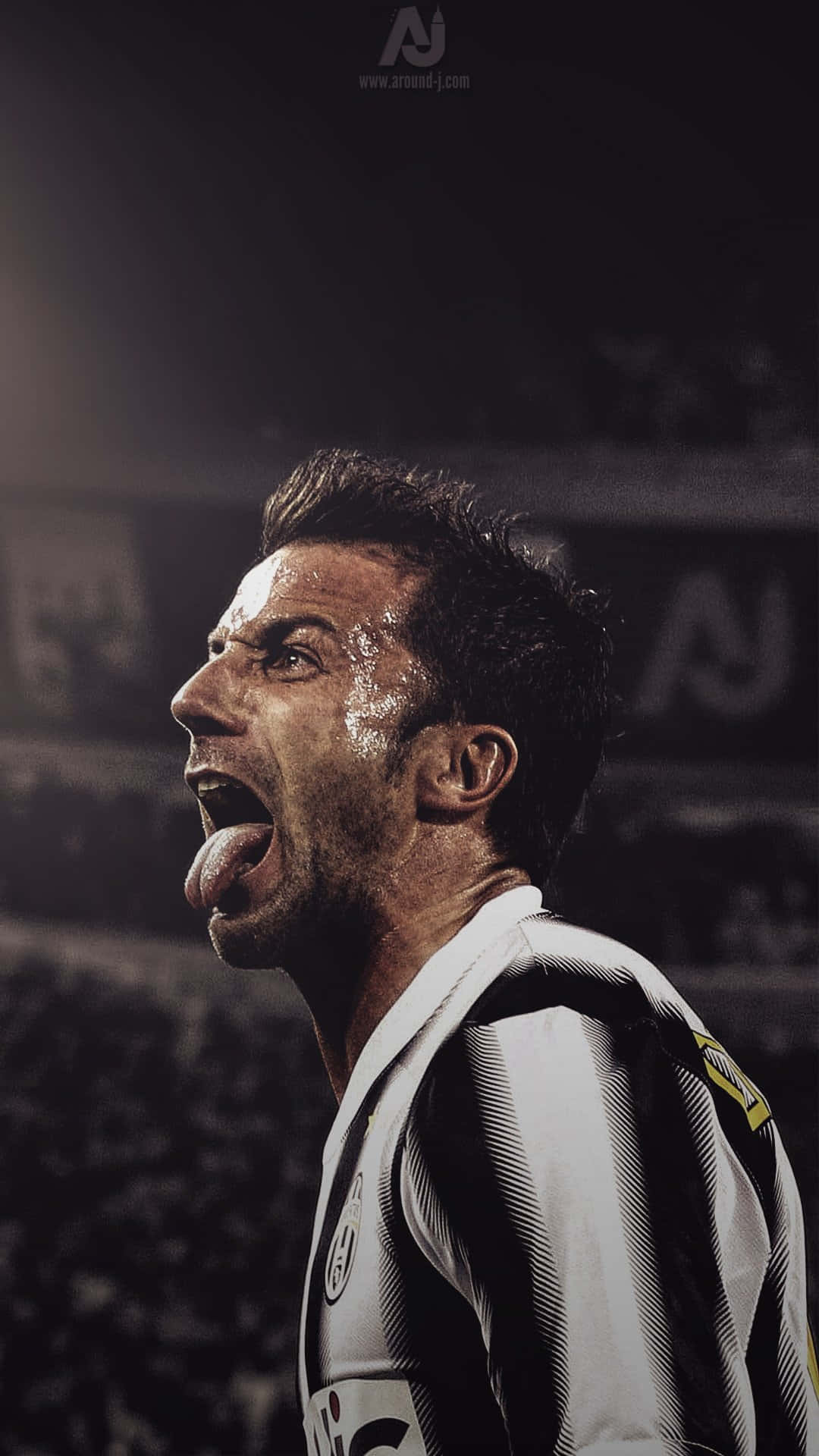 Alessandro Del Piero, black and white striped jersey, stadium lights, Full HD Phone Wallpaper