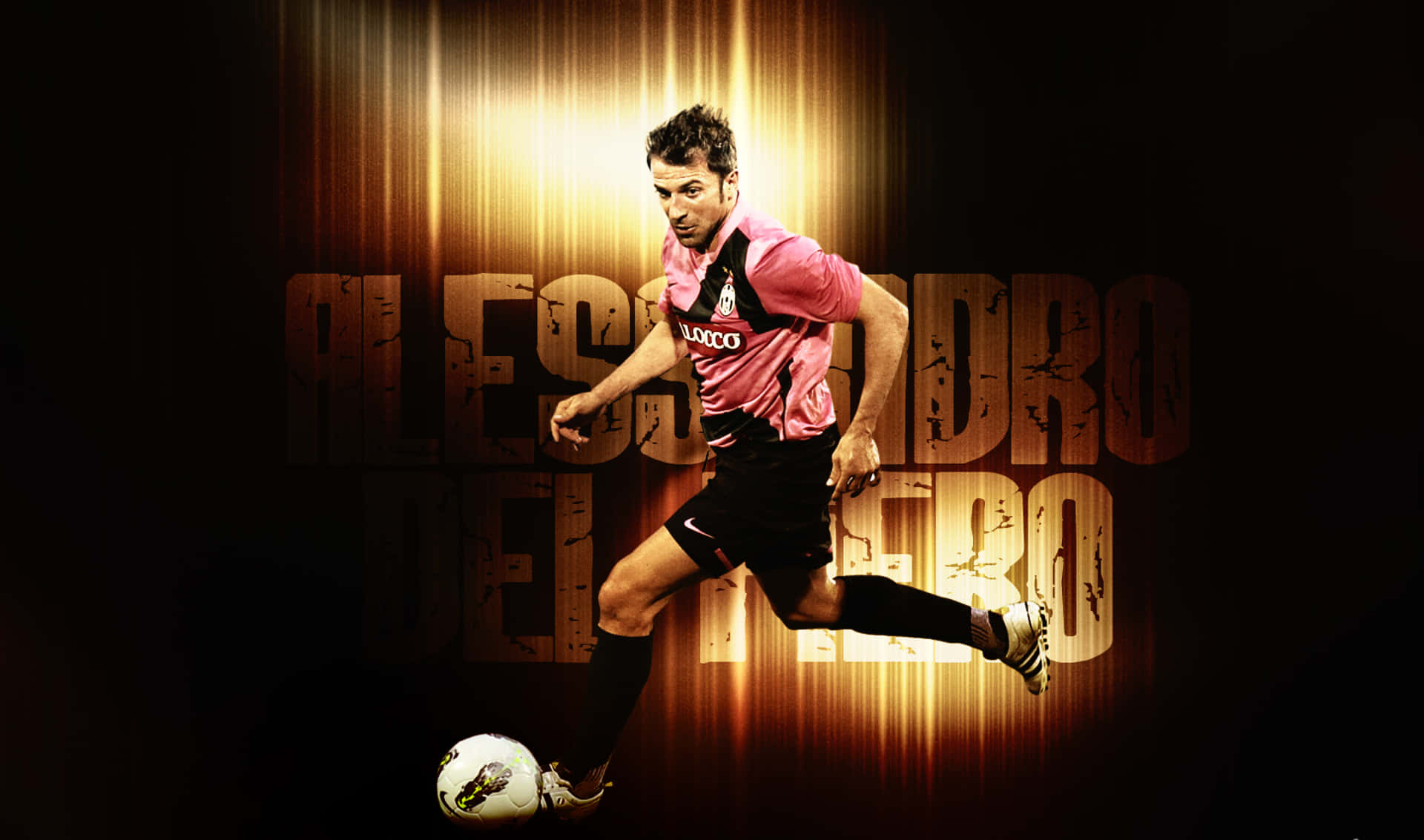 Alessandro Del Piero, pink jersey, glowing golden background, Full HD Desktop Wallpaper