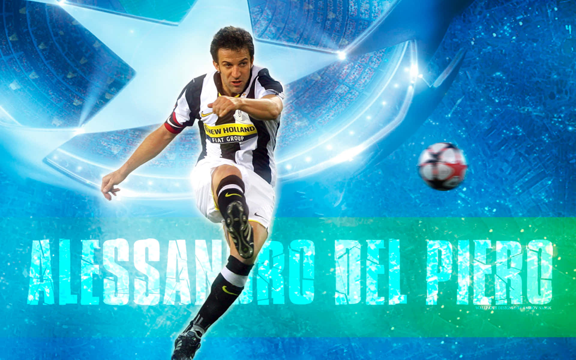 Alessandro Del Piero, vibrant blue stadium, glowing lights, Full HD Desktop Wallpaper