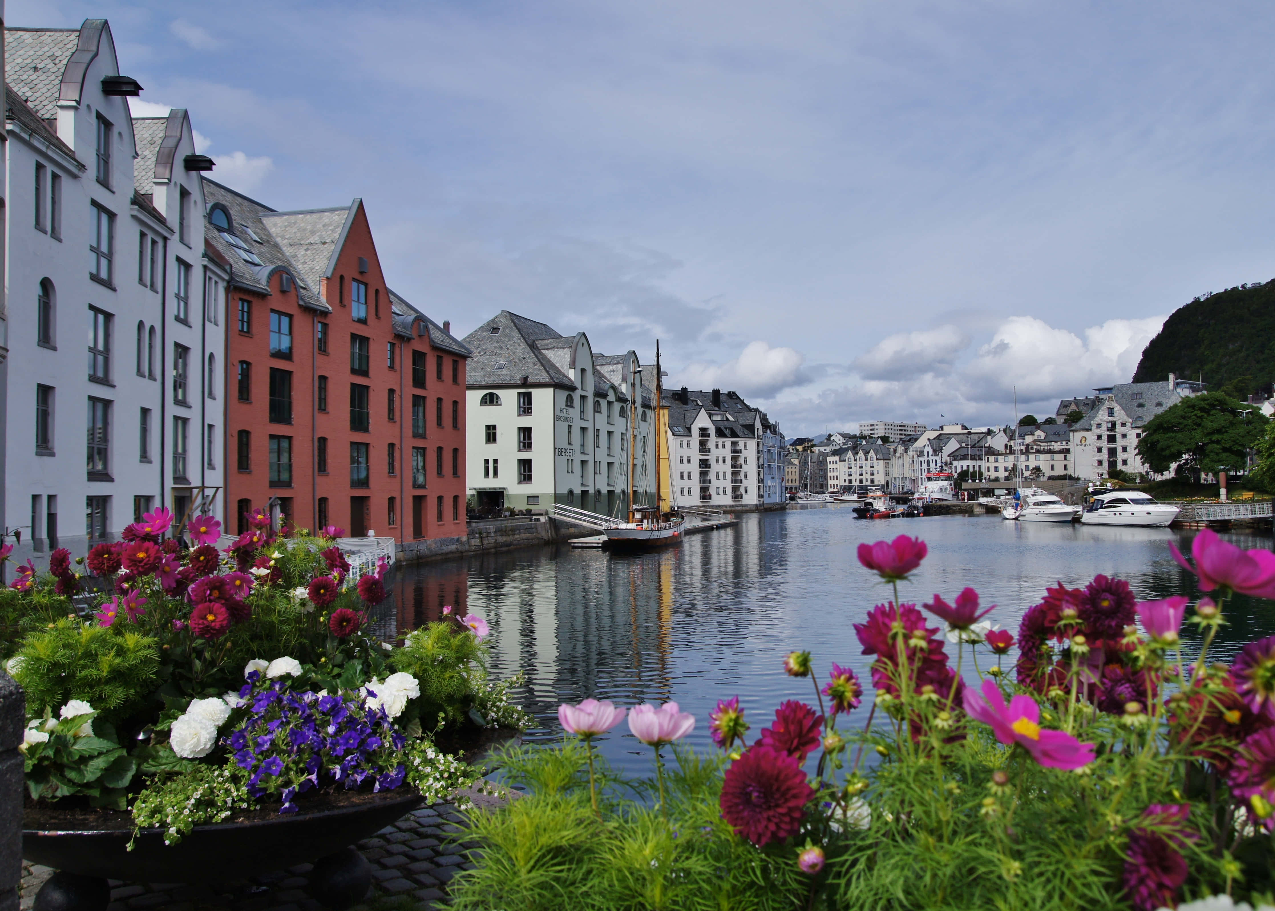 Ålesund, waterfront, colorful historic buildings, 4K Desktop Wallpaper