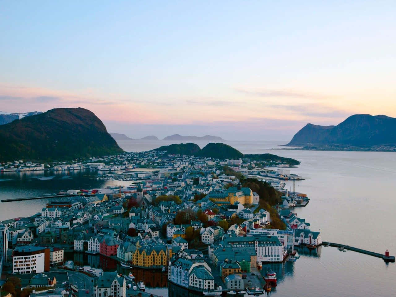 Ålesund, townscape, dusk, HD Desktop Wallpaper