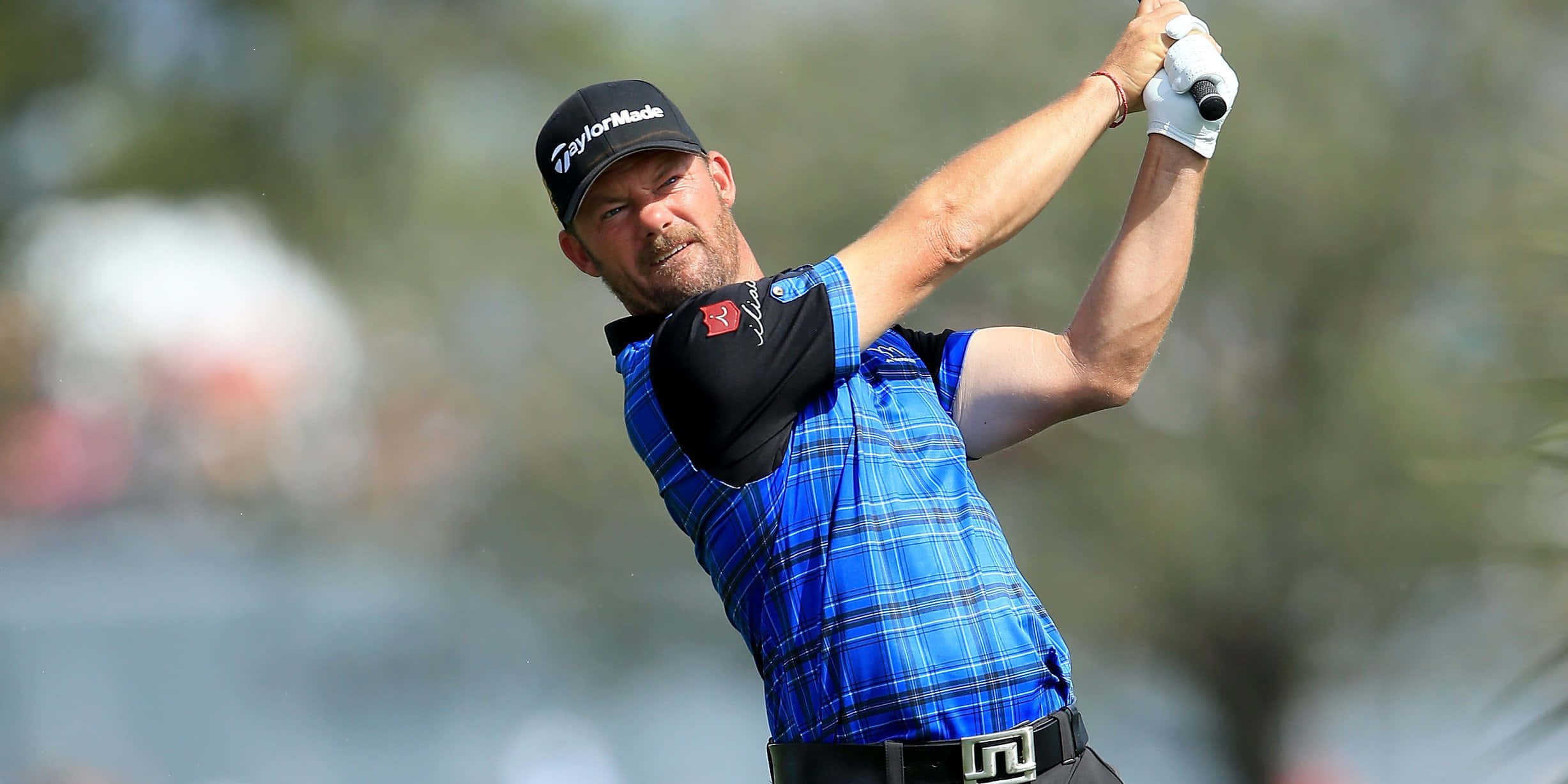 Alex Cejka, blue plaid shirt, golf club, Full HD Desktop Wallpaper