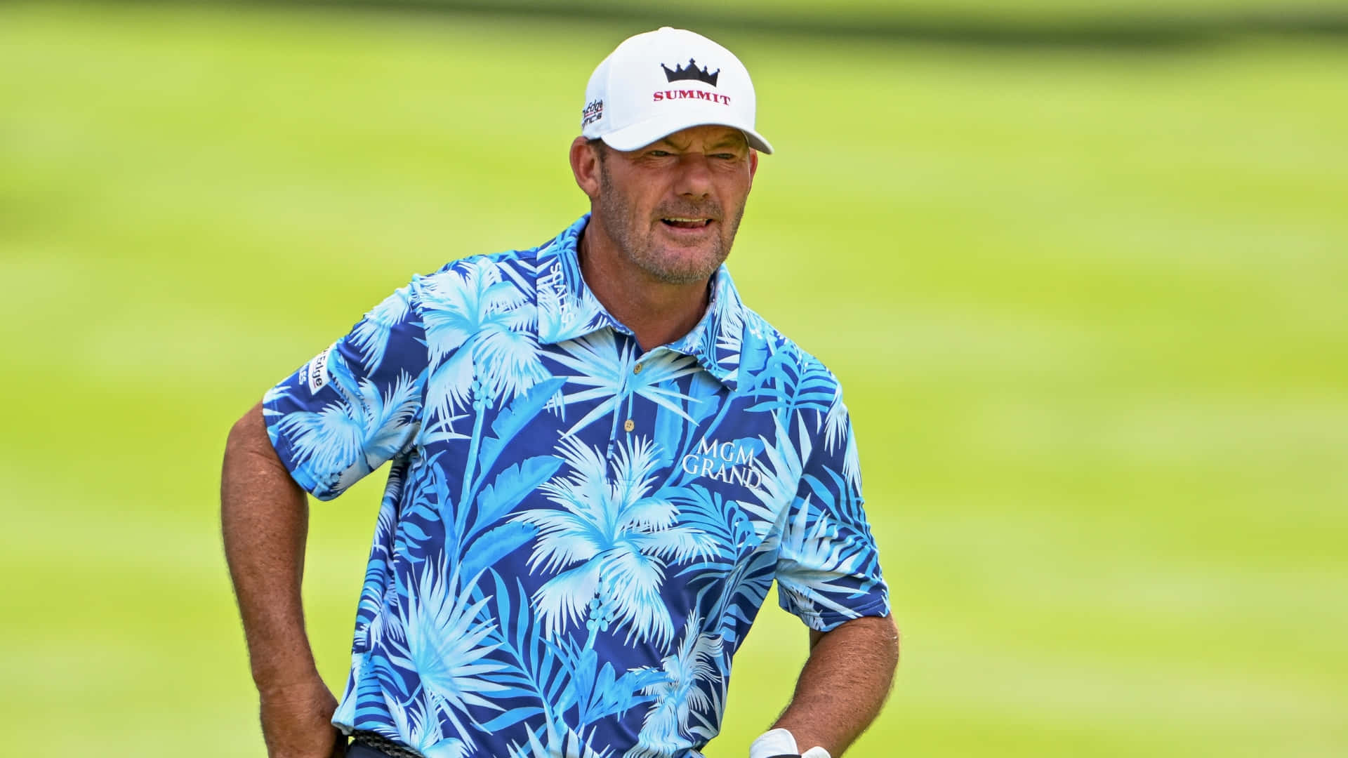 Alex Cejka, blue tropical shirt, white cap, Full HD Desktop Wallpaper